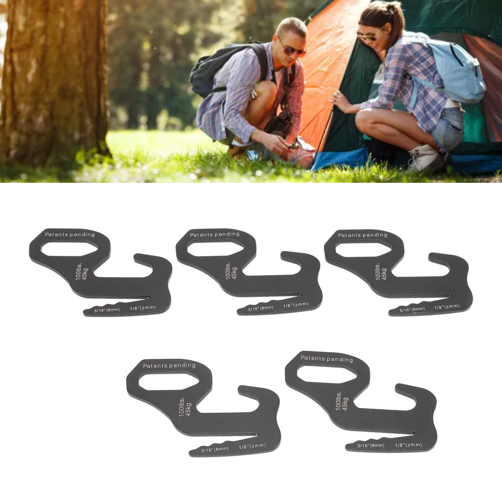 Set Mit 5 Schwarzen Karabinerhaken – 9-förmiger Haken Aus Aluminiumlegierung Für Outdoor-einsätze, Seilschlaufen, Gepäckbefestigungshaken, Schnalle
