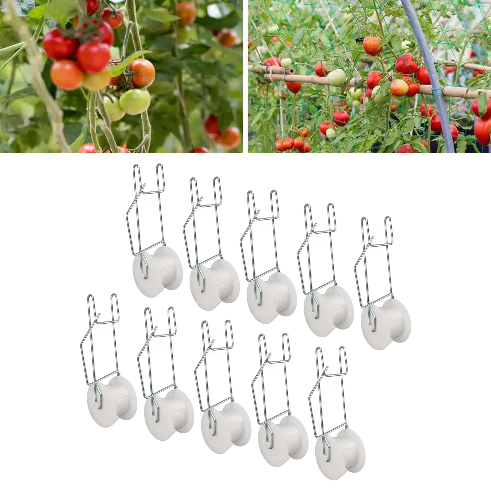 Haken Für Tomatenrollen Für Gewächshäuser, Gurken, Luffas, Weintrauben, Kirschen - Rasterlinien, Tomatenhaken, 15 Meter Verlängerung.
