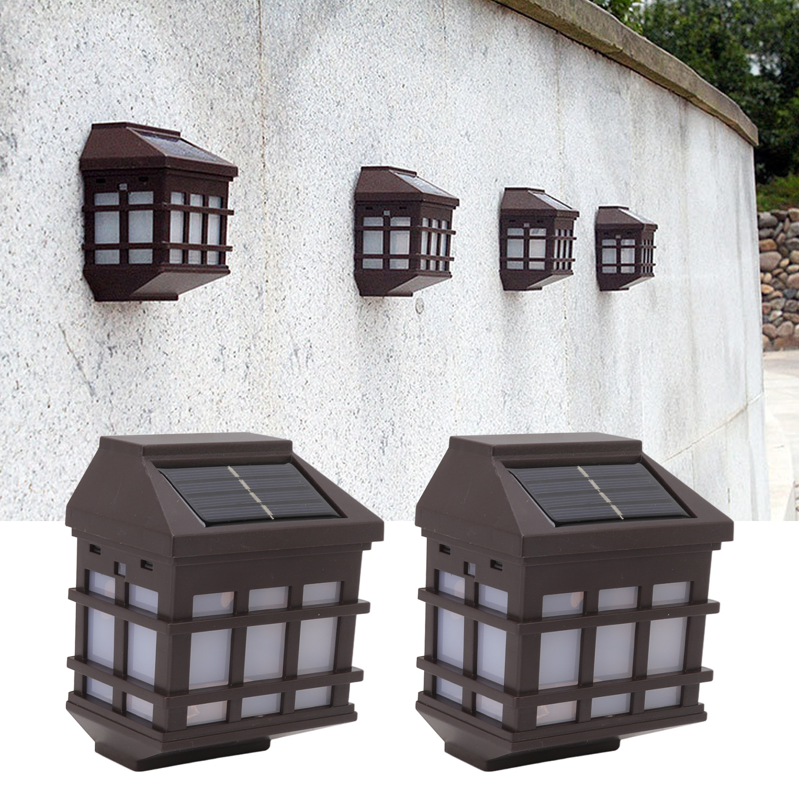 Led-solarwandleuchte Mit Fenstergittermuster, Regenfeste Außenwandleuchte, Dekorative Wandleuchte Für Villengärten.