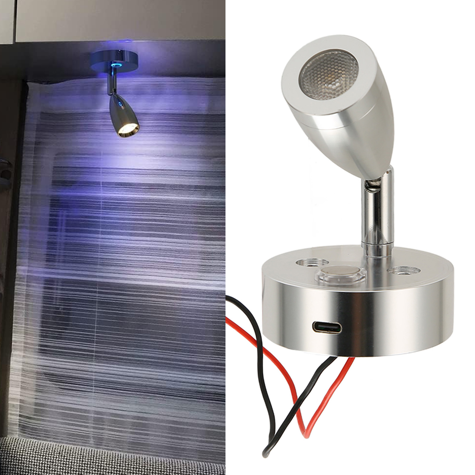 Led-leselampe, Dimmbare Leselampe Für Wohnmobile, Drehbarer Spot Mit Typ-c-anschluss, Leselampe Für Wohnmobile/reisemobile/bootskabinen/anhänger, Silber.