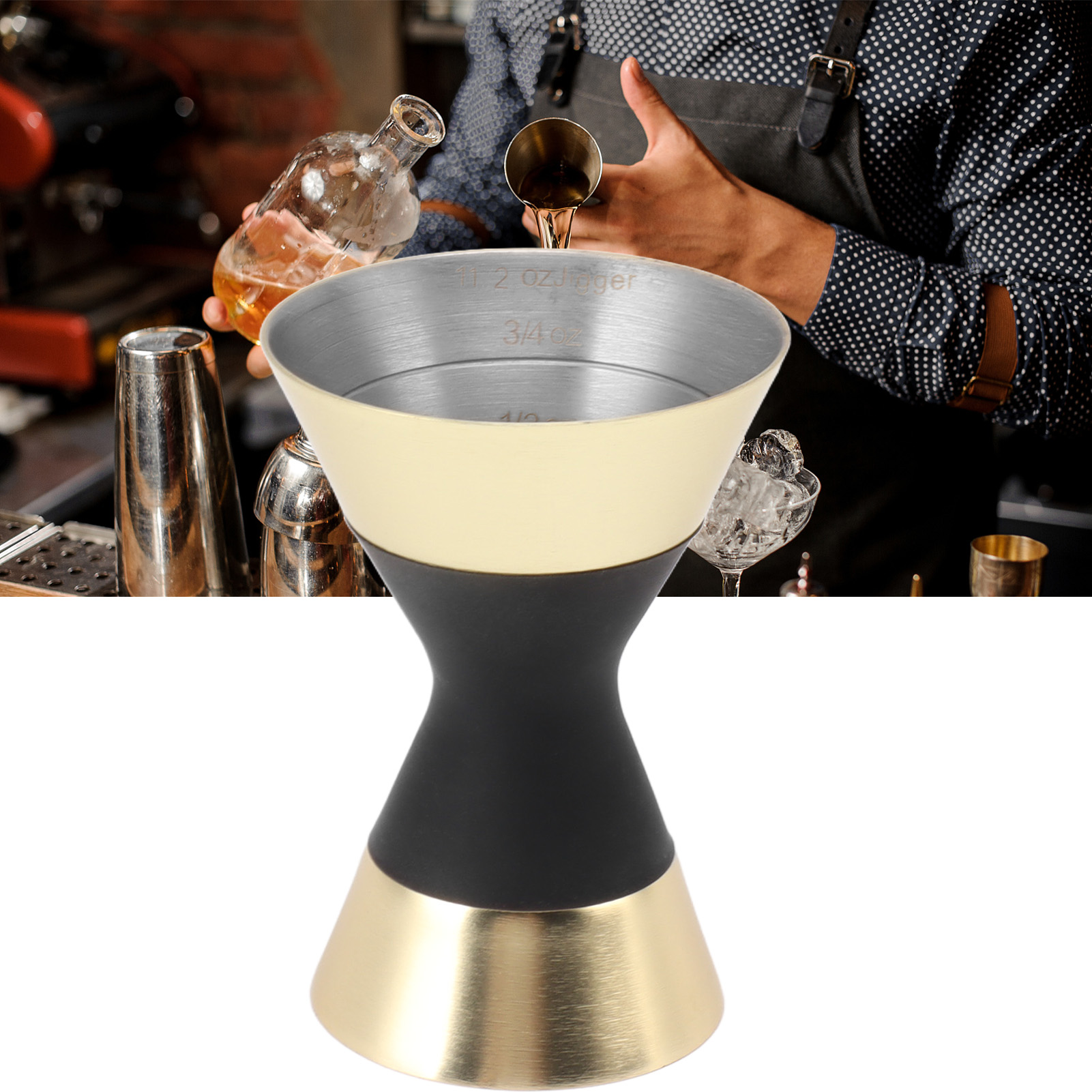 Doppelmessbecher Aus Edelstahl 304 Mit Graduierung, Vergoldeter Silikonmessbecher.