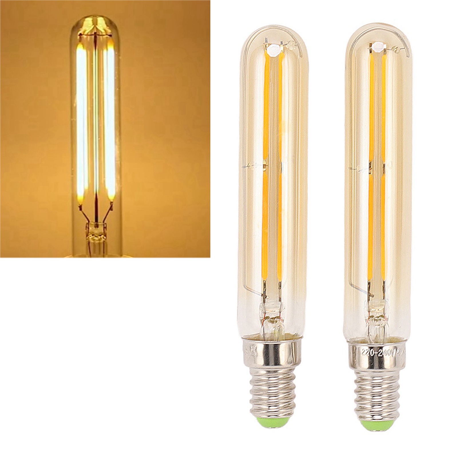Zwei Kleine T20120 Reagenzglasbirnen, Led-flexfadenlampen, Dekorative Retro-beleuchtung, E14 Kleine Schraubsockelbirnen, 220-240v, Goldfarben.