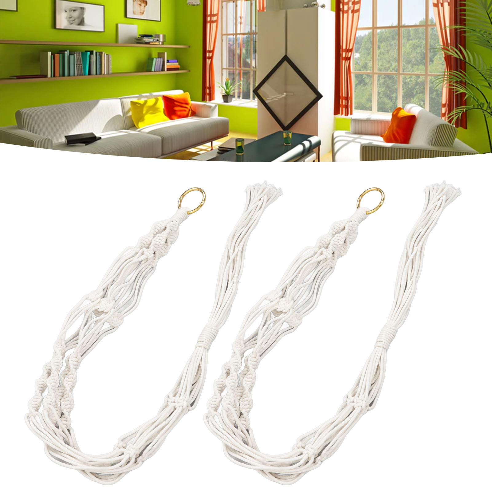 Set Aus 2 Handgeflochtenen Gartennetzen Aus Baumwollseil, Blumentöpfen, Haken Für Zimmer- Und Gartenpflanzen, Geflochtenen Blumentöpfen Aus Baumwollseil, Hängekörben, Landschaftsdekorationen