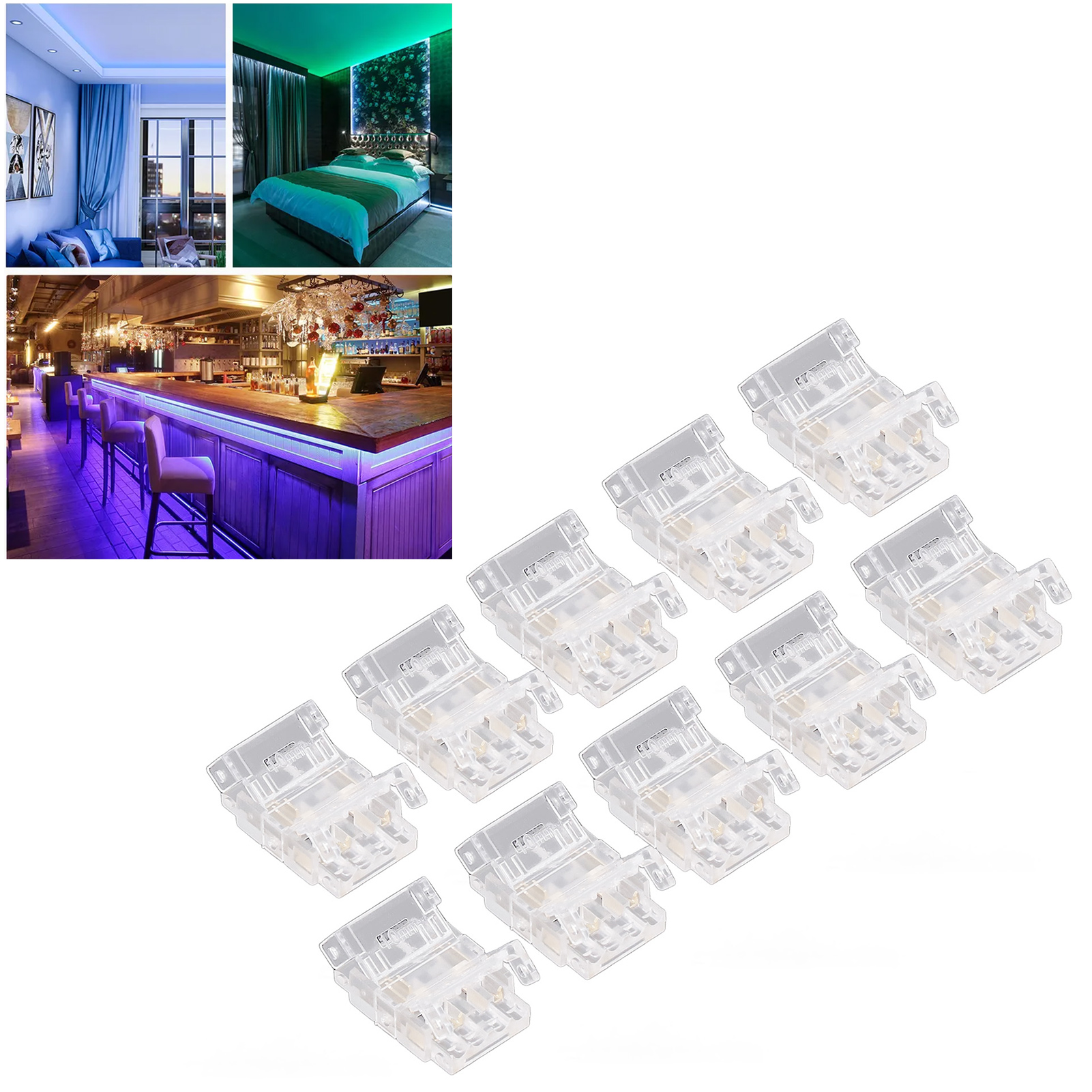 Anschlussstecker Für Cob-led-streifen An Kabel, Led-adapter, Nahtloser, Transparenter 3-poliger 10-mm-stecker Für Led-streifen, Stecker Für Lückenlose Schienenbeleuchtung