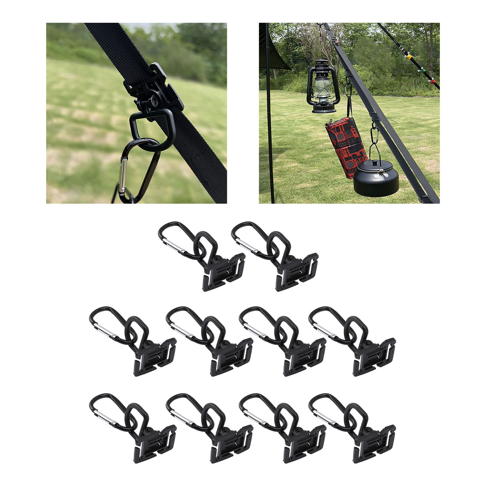 Packung Mit 10 Schlaufenhaken Für Campingband, Perfekt Für Zelte, Markisen, Campingplätze, Campinglampen Und Wäscheleinen.