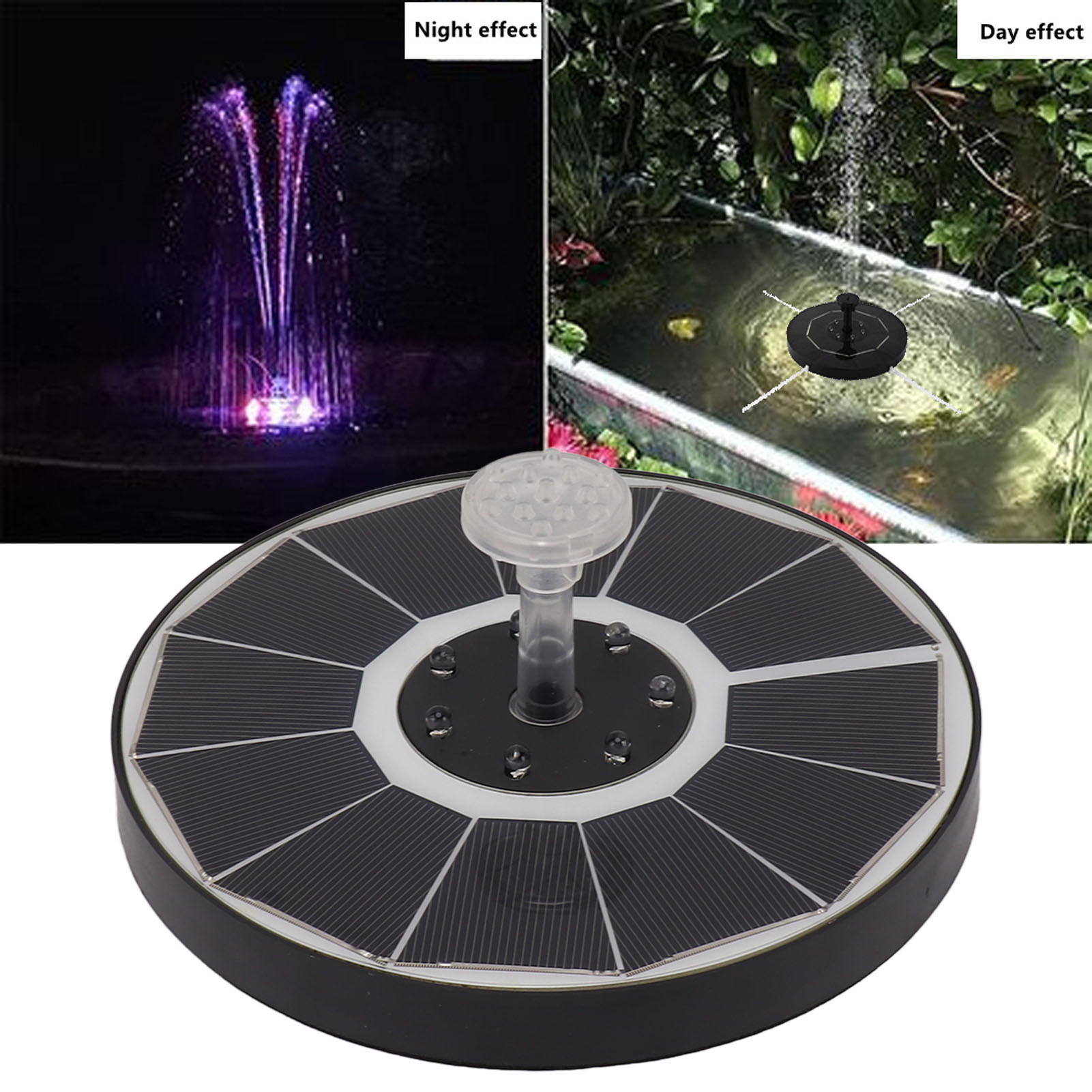 3,5-w-led-solarbrunnen Mit Sieben Farben Für Vogeltränken, Teiche Und Gartenbeleuchtung, Mit Klarer Düse