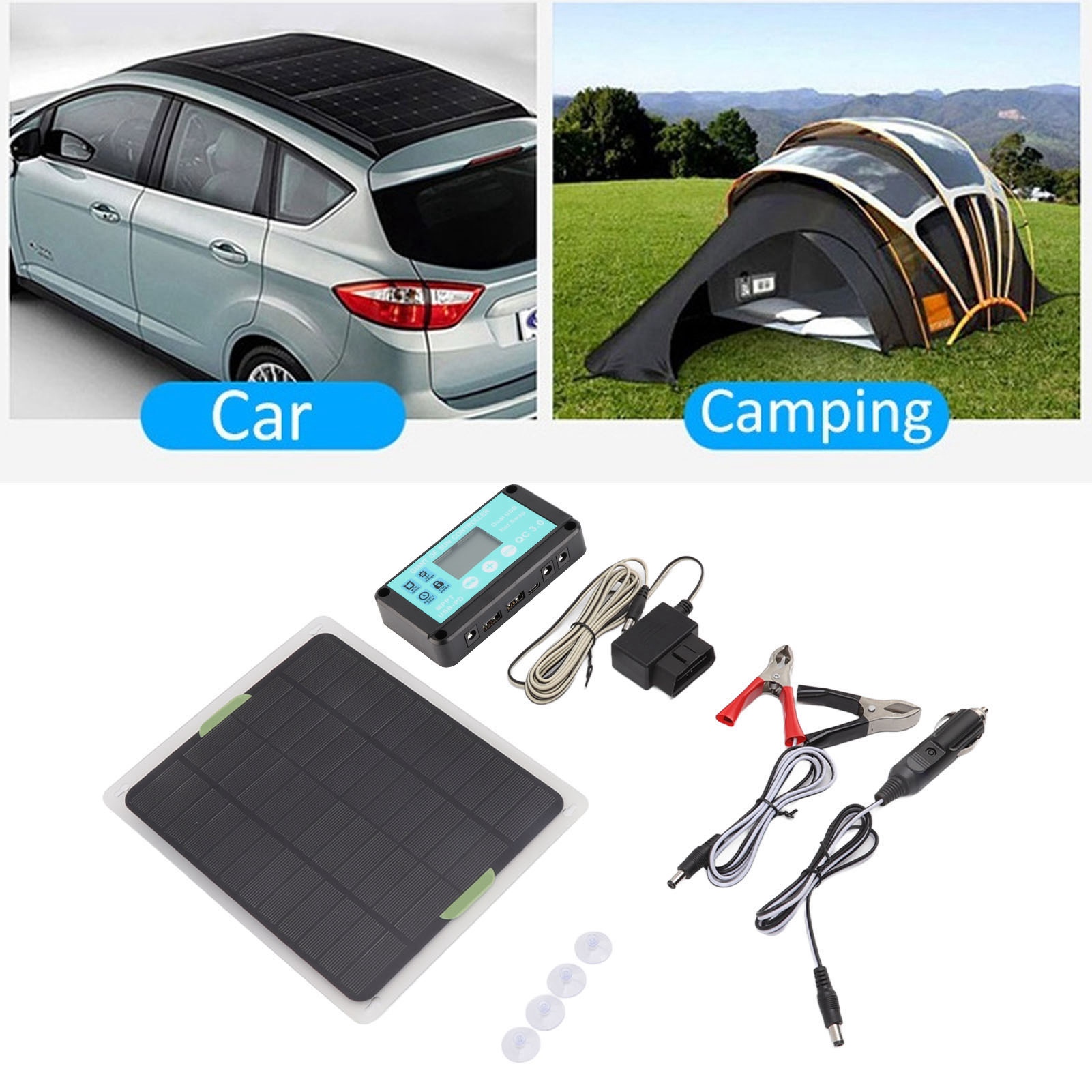 5w Monokristallines Solarpanel, 18v 50a Mppt-regler, Spannungsregler, Zwei Usb-anschlüsse Zum Externen Laden, Starthilfe Für Autos.