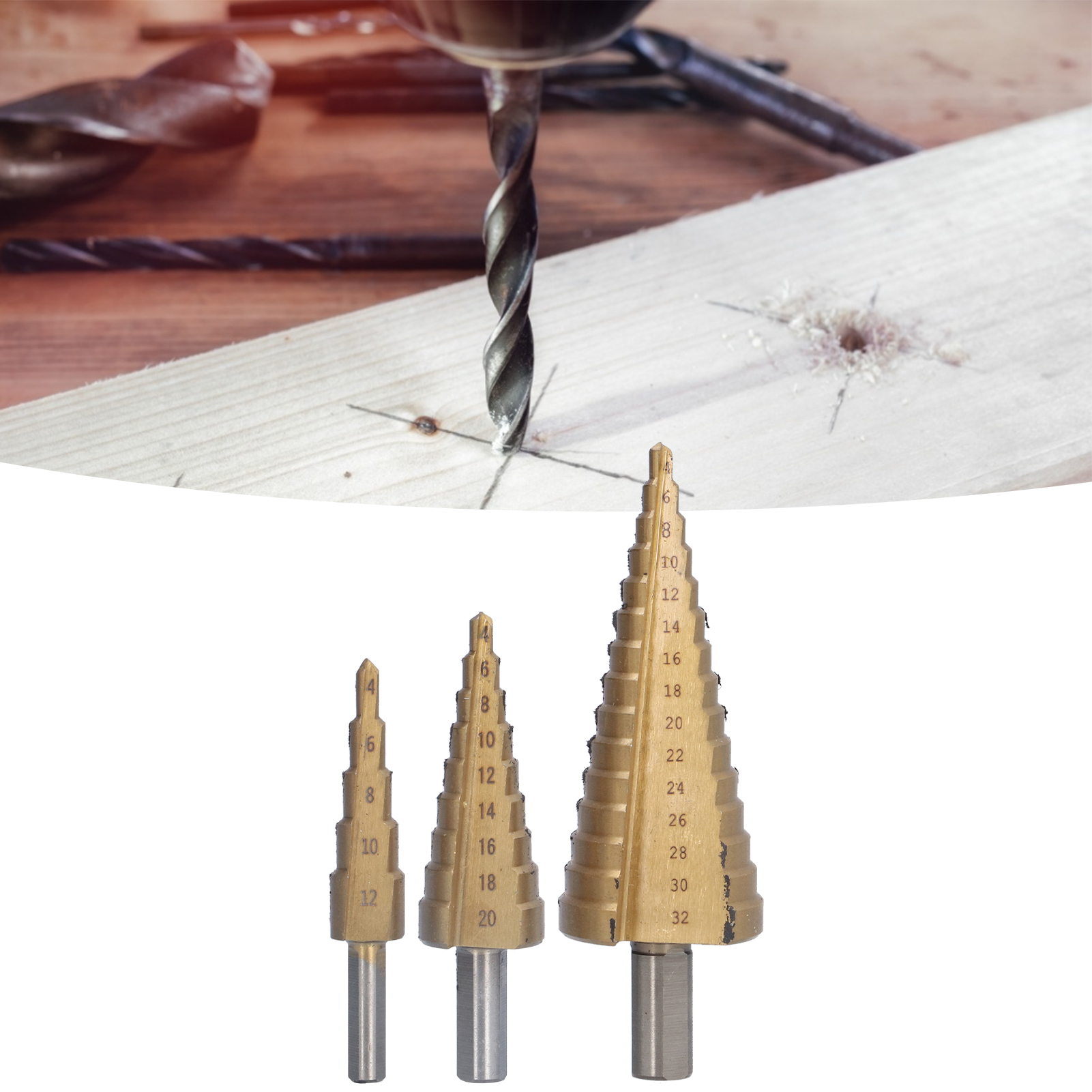 3-teiliger Aluminiumkoffer Inklusive Stufenbohrer, Stufenbohrer Mit Dreieckigem Schaft, Pagodenbohrer, Stufenbohrer, Lochaufweiter Und Reibahle.
