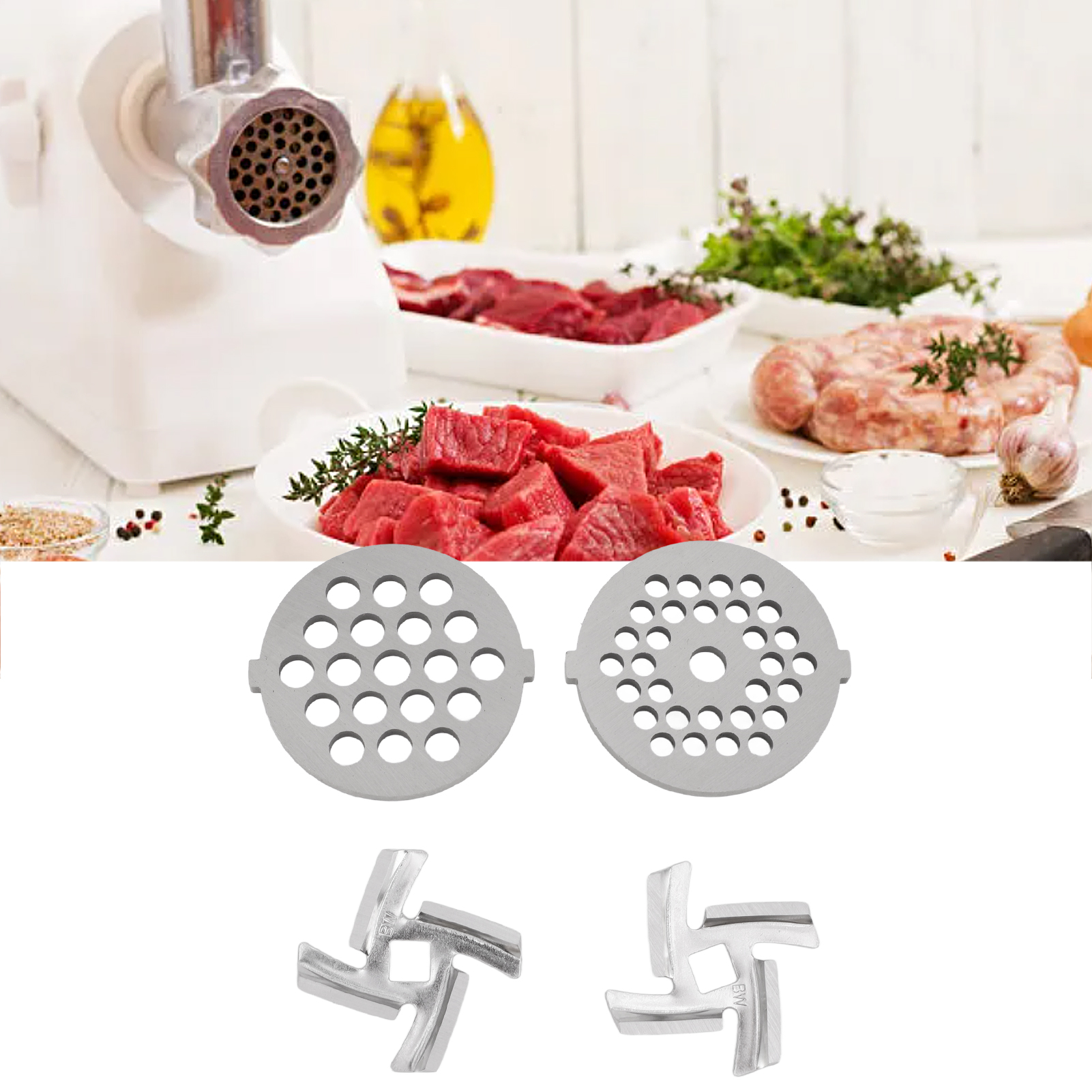 Fleischwolf-zubehör, 4-teiliges Set: Messerscheibe, Kreuzmesser