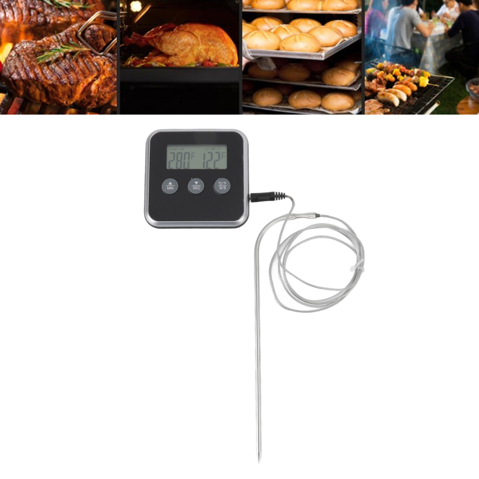 Digitales Ofenthermometer, Küchentimer, Kabelloses Lebensmittelthermometer Zum Grillen Und Backen, Milchthermometer