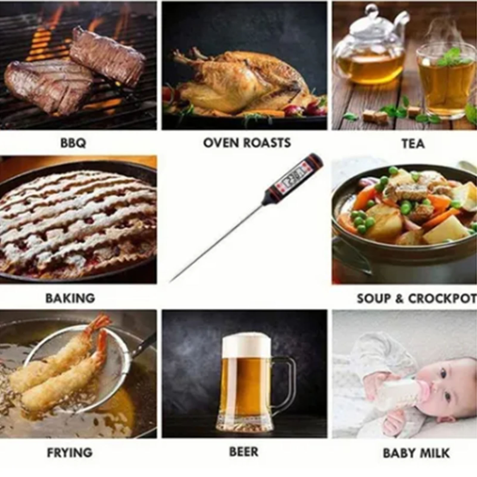 Tp101 Küchenölthermometer, Elektronisches Lebensmittelthermometer Für Backofen Und Grill, Inklusive Batterien