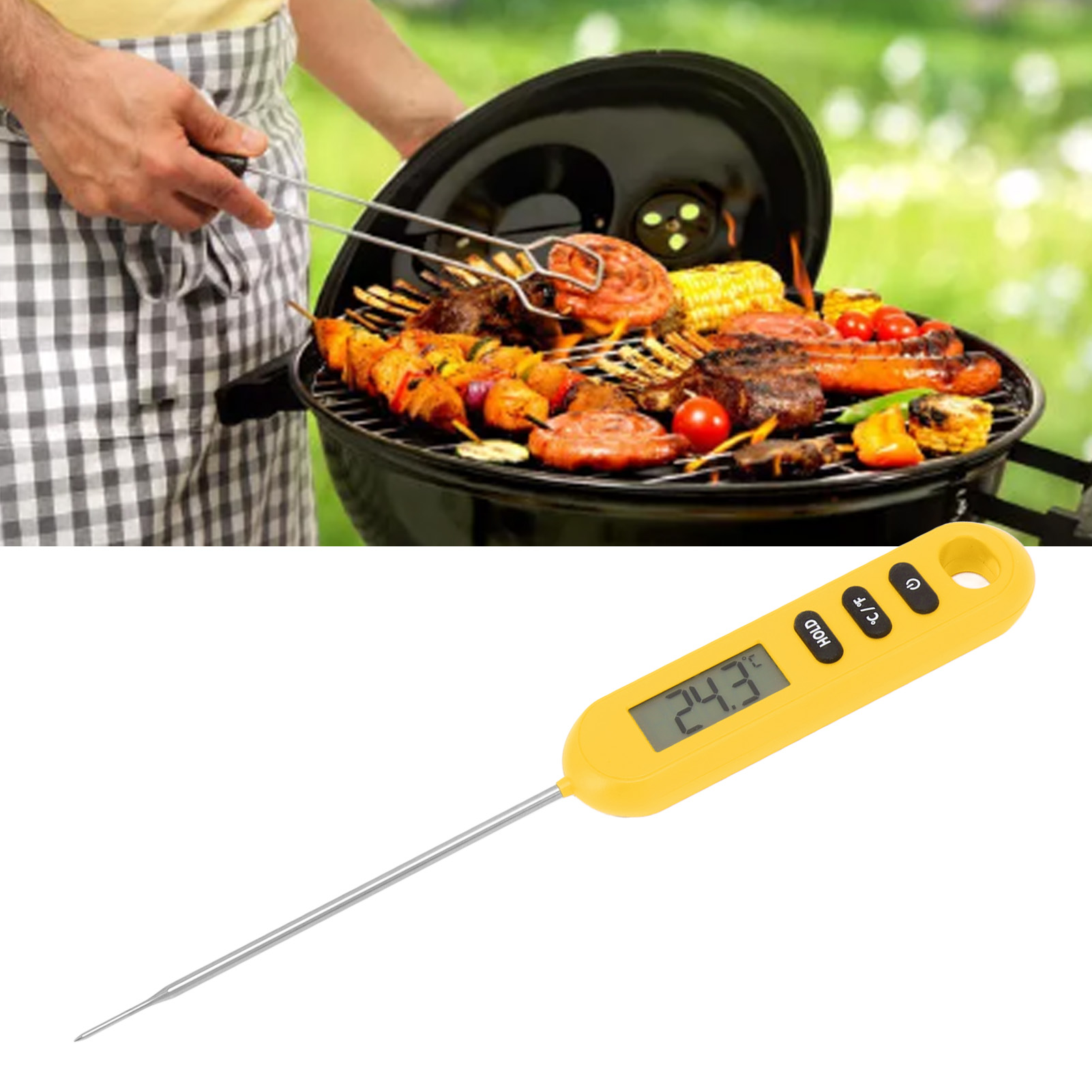 Küchenthermometer Für Grillfleisch, Temperaturfühler Für Milch, Elektronisches Thermometer Für Grills, Orange Farbe.