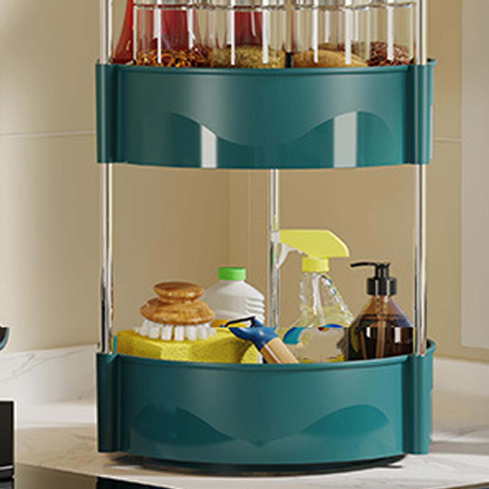 Dreistöckiges, Drehbares Gewürzregal, Multifunktionale Aufbewahrungsbox Für Gewürze, Ideal Für Die Küchenarbeitsplatte. Komplettes Gewürzset Für Zuhause. Drei Etagen, Grün...