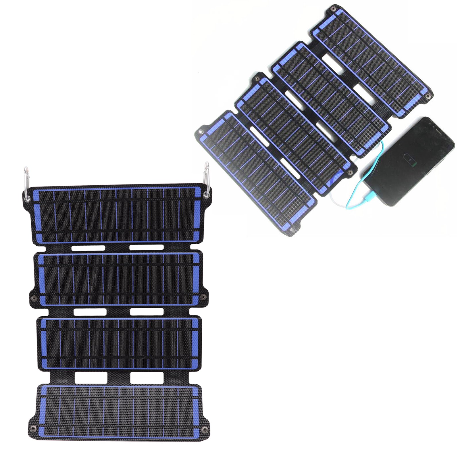 Faltbares 14-w-5-v-etfe-solarladegerät Für Mobiltelefone, Powerbank, Zwei Usb-ausgänge, Blau