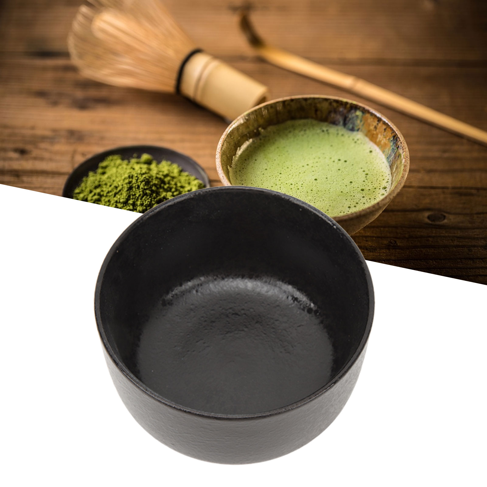 Matcha-besen-set, Matcha-zubereitungswerkzeug Aus Bambus, Antike Schwarze Keramik.