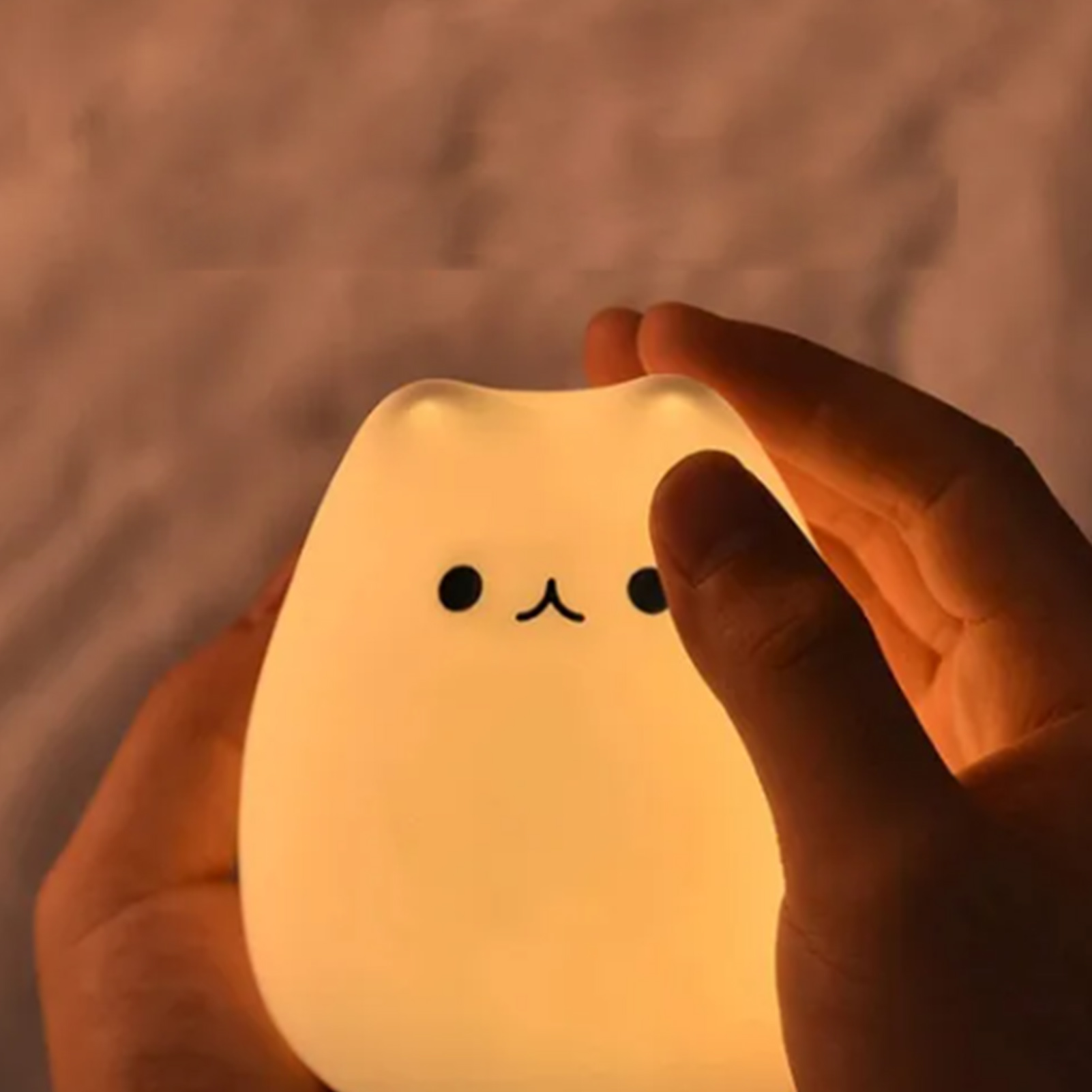 Mini-silikonlampe Mit Niedlicher Cartoon-katze, Kreative Batteriebetriebene Lampe, Siebenfarbige Led, Farbwechselndes Touch-nachtlicht