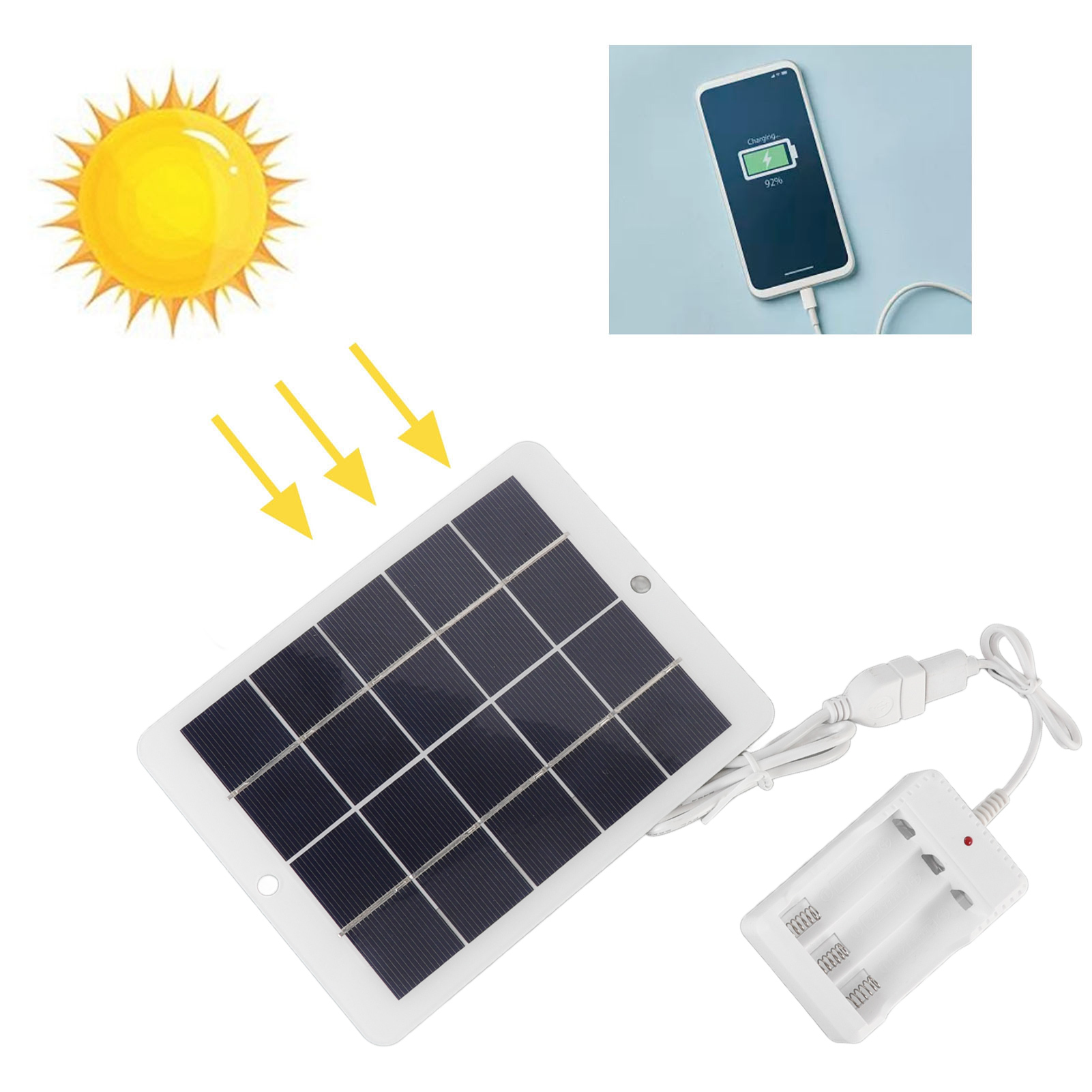 Externes Ladegerät Für Mobiltelefone Mit 3w 5v Solarpanel Und 3 Aa-batterien