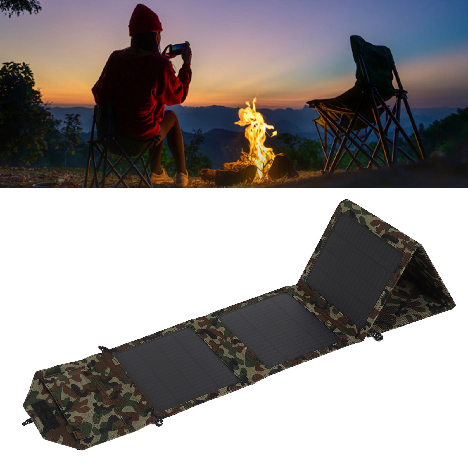 Faltbare Tasche Für 50w Monokristallines Solarpanel, 5-teiliges Faltbares Dual-usb-solarpanel, Ideal Für Camping, Wandern Und Zur Tarnung Im Auto.