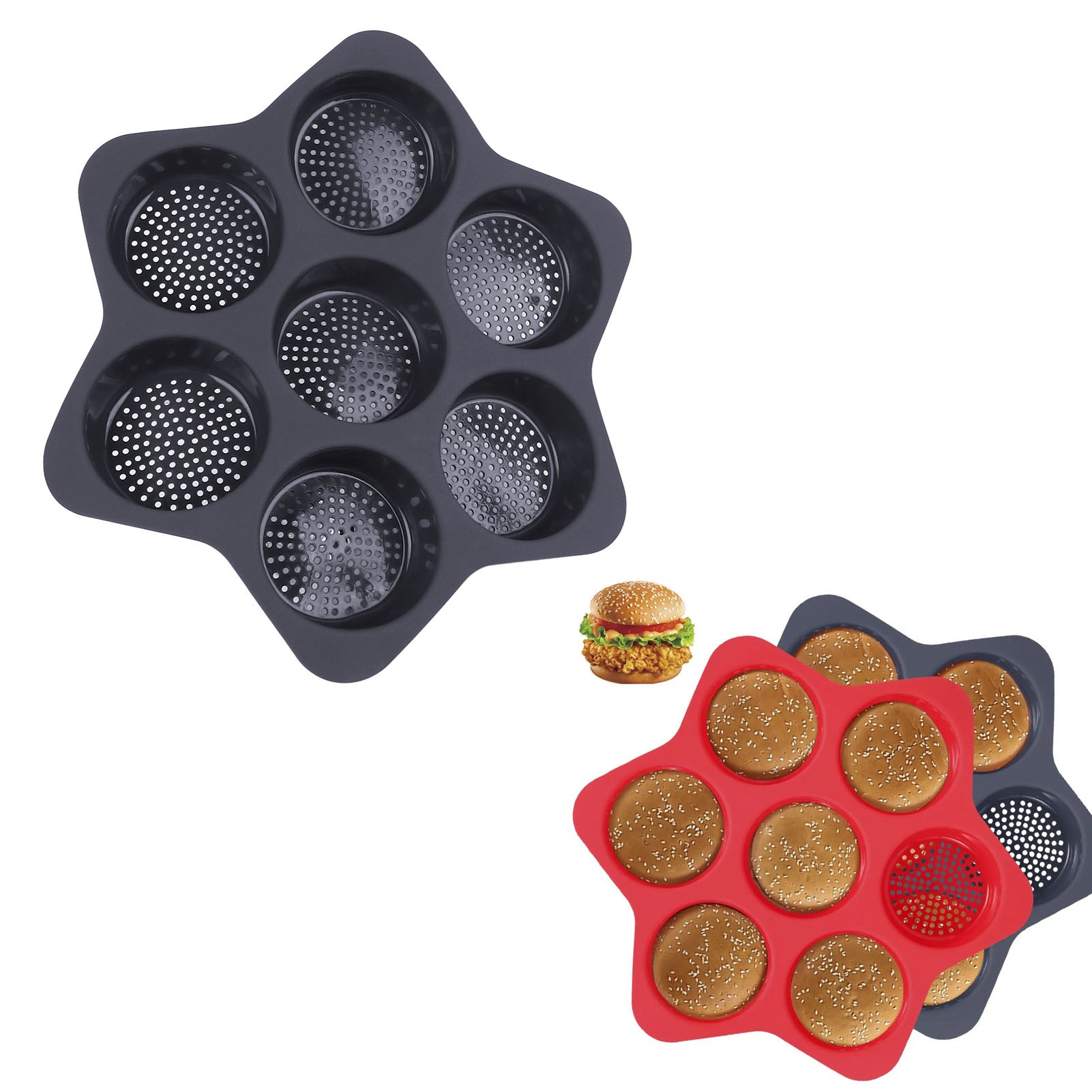 7-fach Perforierte Silikon-hamburgerform, Hohl Und Atmungsaktiv, Silikon-brotform, Grau