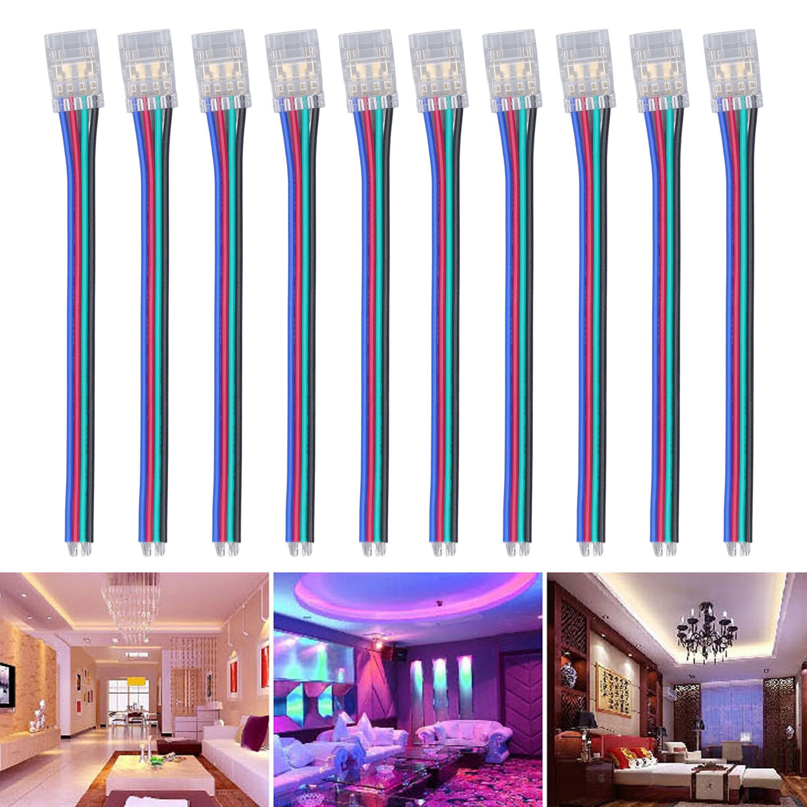 4-poliger Cob-led-streifenverbinder, 10-mm-rgb-funkclip, Diy-montage Mit Kabel, Lötfreier Adapter, Verbindungsverlängerung, Verbinder Für Farbige Led-streifen