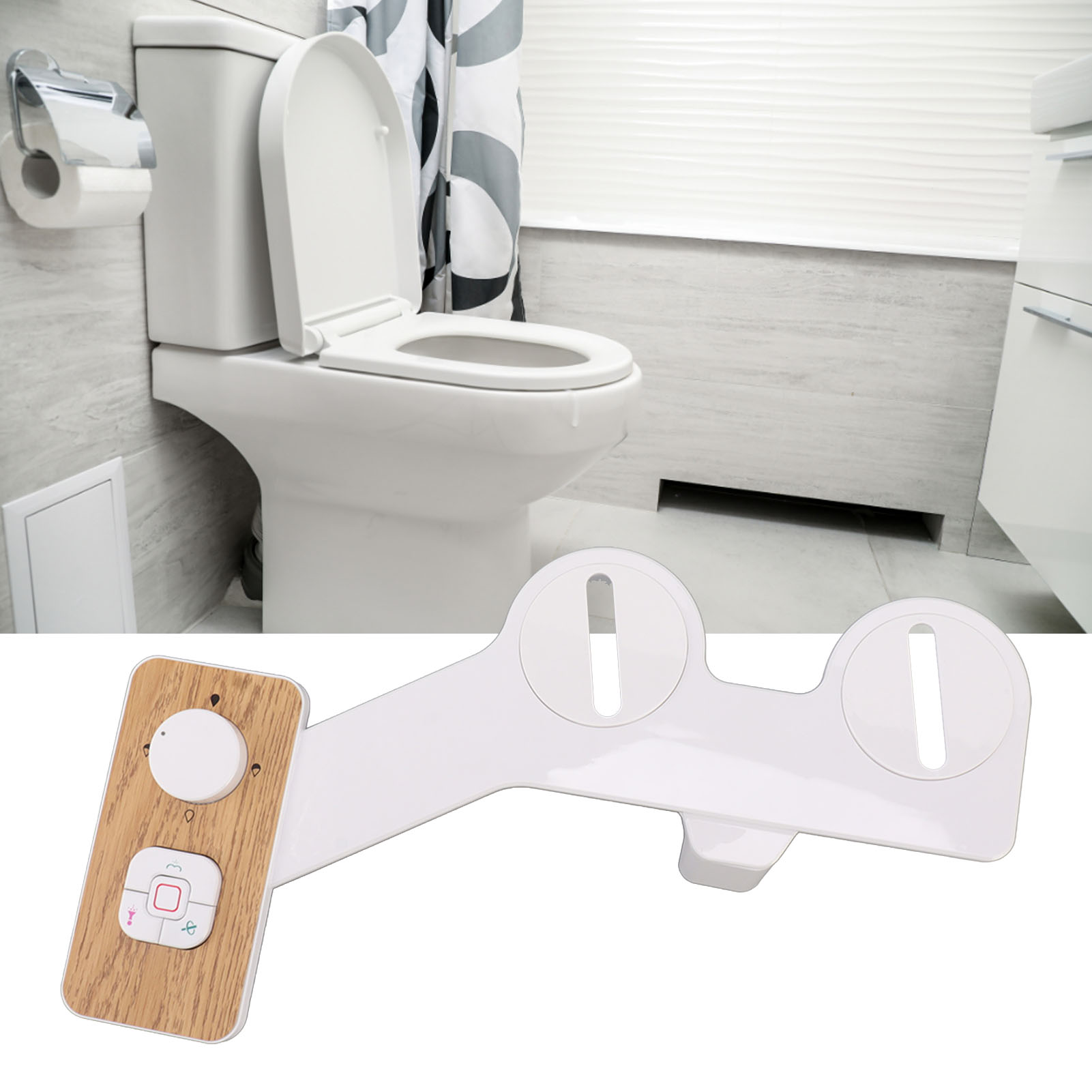 Einfache, Selbstreinigende Gesäßwaschanlage Mit 7/8-zoll-kupfer-t-stück, Holzimitat, Doppeldüse Und Wasserhahn.