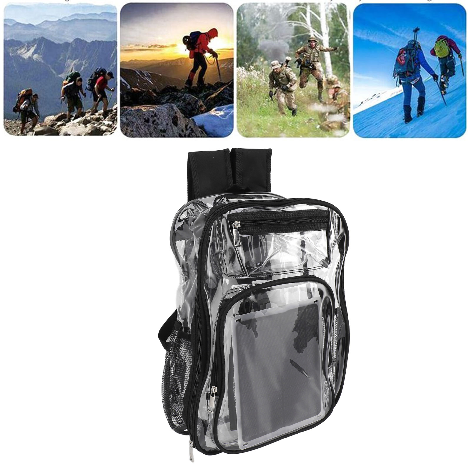 Transparenter Pet-rucksack Mit 20-w-solarpanel, Praktisches Ladeset Für Camping, Grillabende Und Picknicks.
