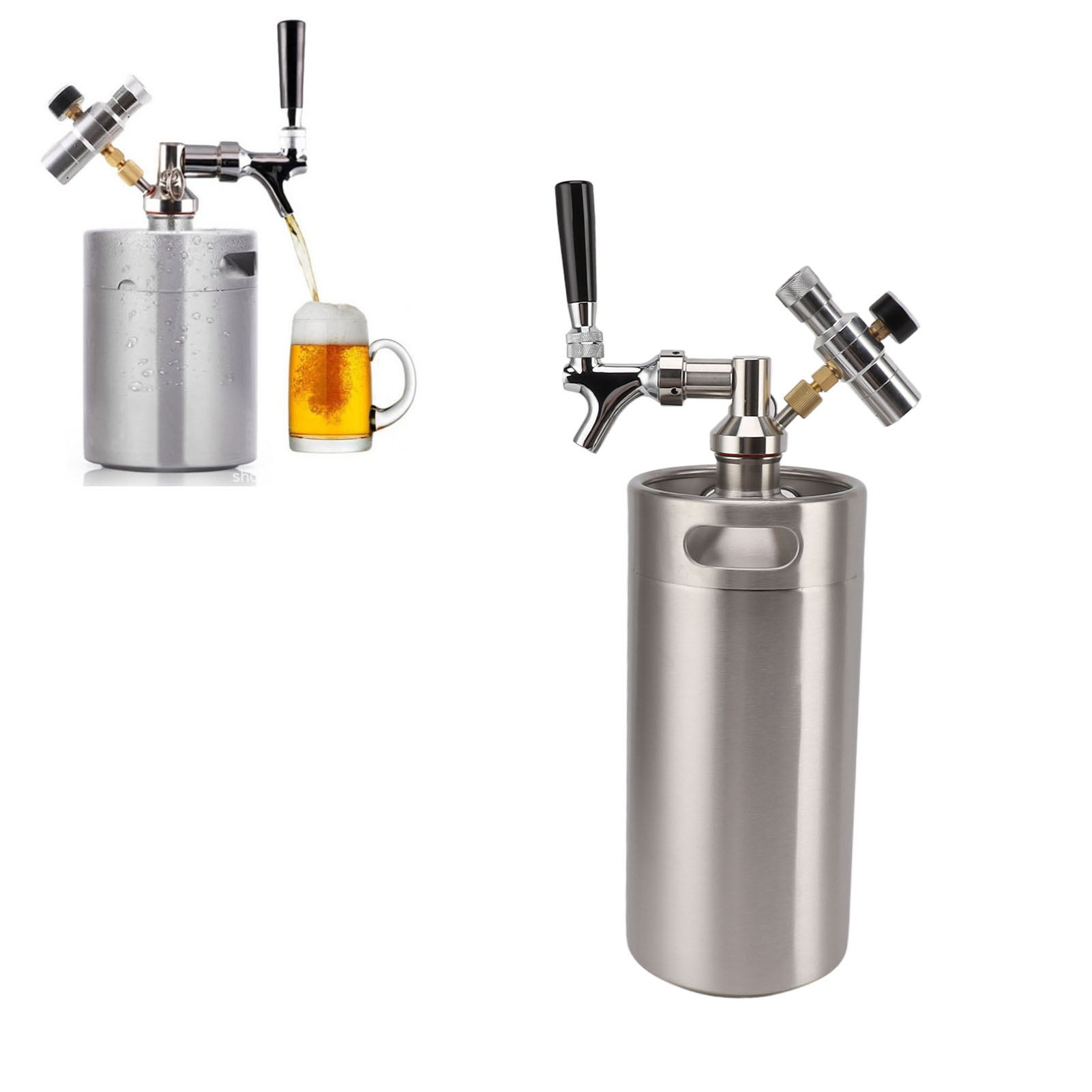 Mini-bier-/kaffeefass Aus Edelstahl, 3,6 L, Automatischer Zapfhahn, Flaches Gehäuse, 150 Psi, Edelstahl-auslauf. Übergewicht.