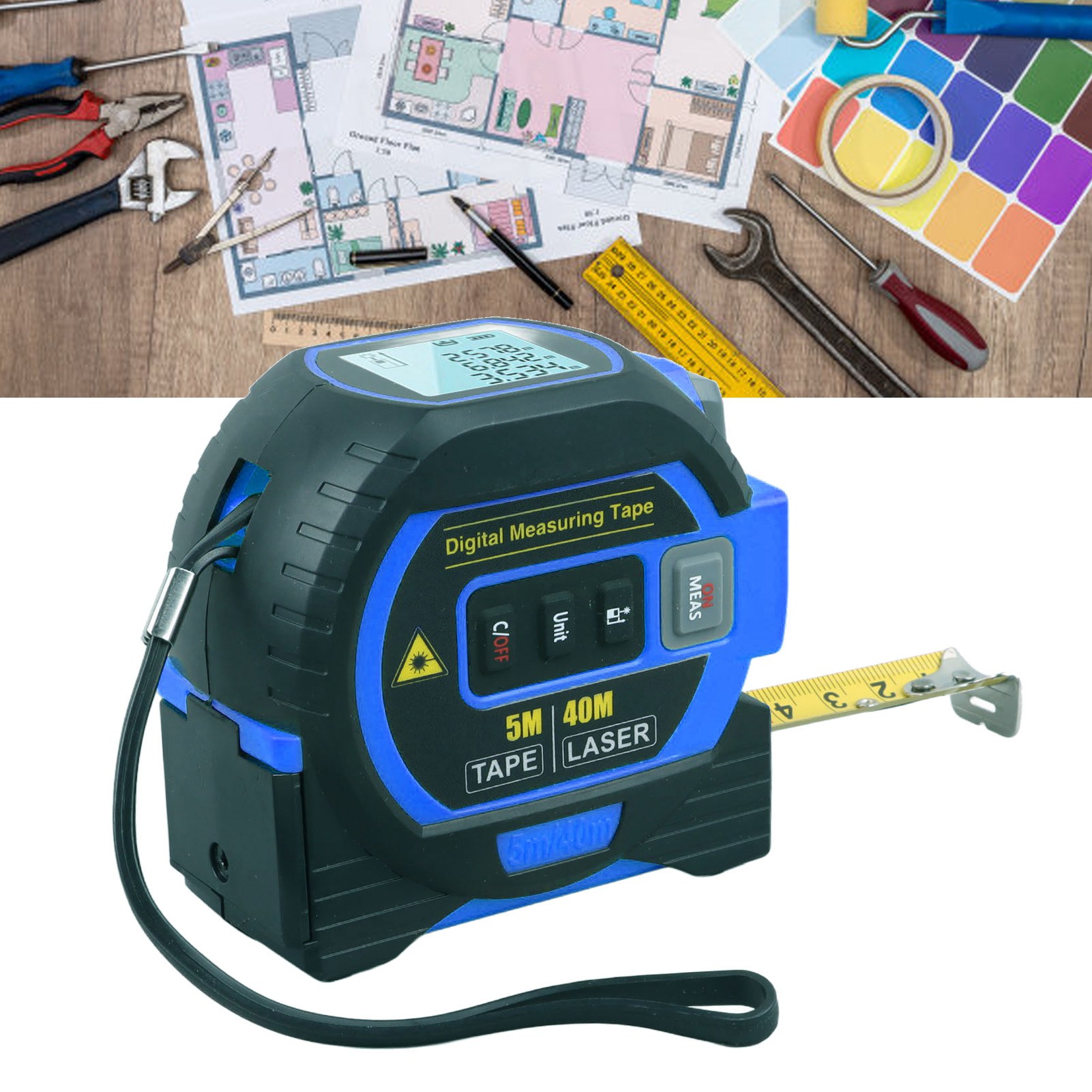 3-in-1 Laser-entfernungsmesser, Maßband, Blau, 40 M