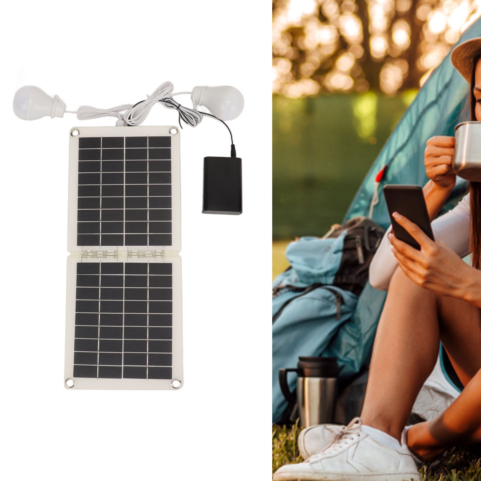 60-watt-solarbeleuchtungsset Für Camping Und Outdoor-aktivitäten Mit Zwei Hellen, Per Usb Angeschlossenen Glühbirnen