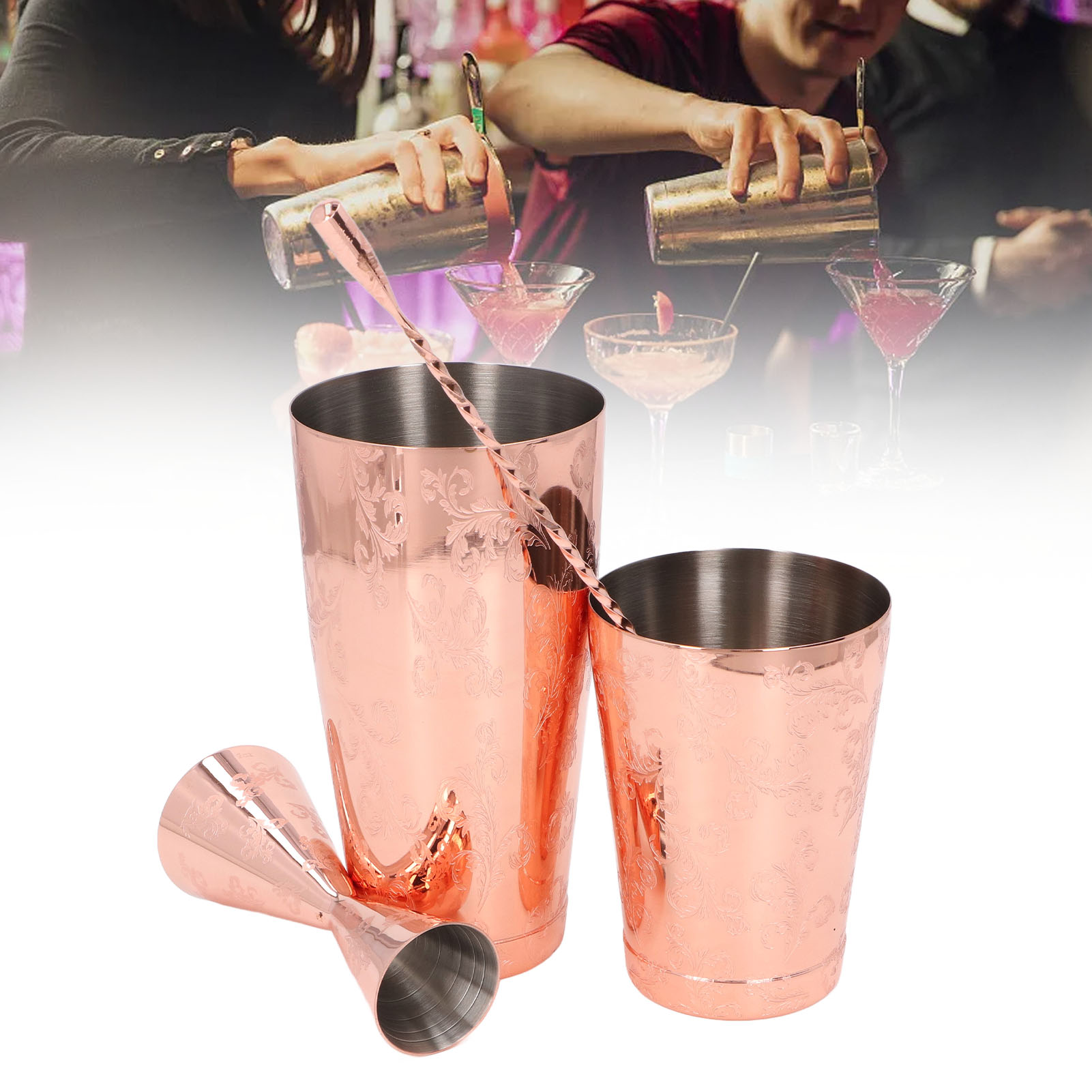 Dreiteiliges Set Aus Edelstahl 304, Graviertes Boston Hall Glas, 30-ml-becher, Eisshaker Und Messbecher (vier Teile)