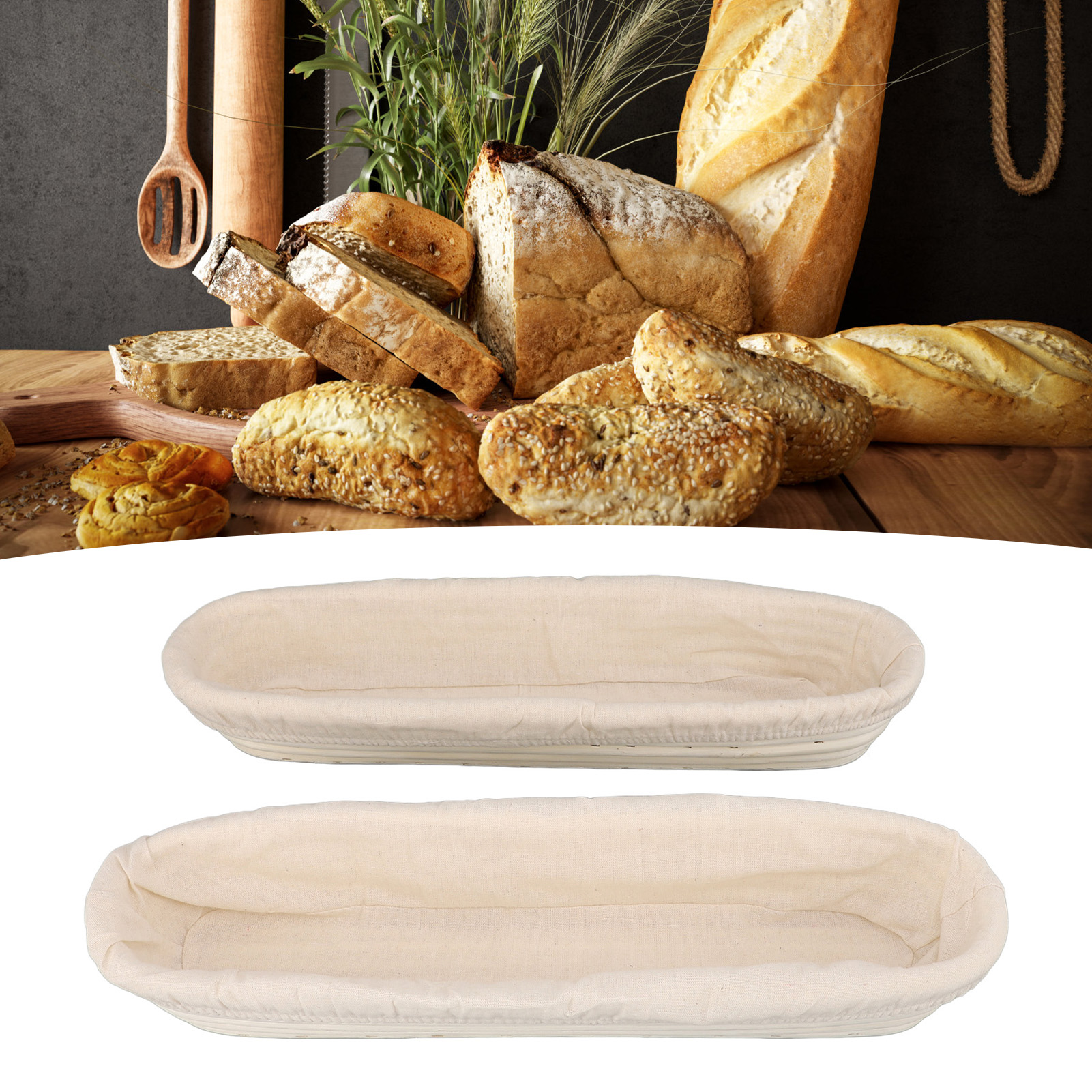 Zwei Baguetteformen (38 Cm Lang) – Brotformen Aus Geflochtenem Rattan – Gärkorb