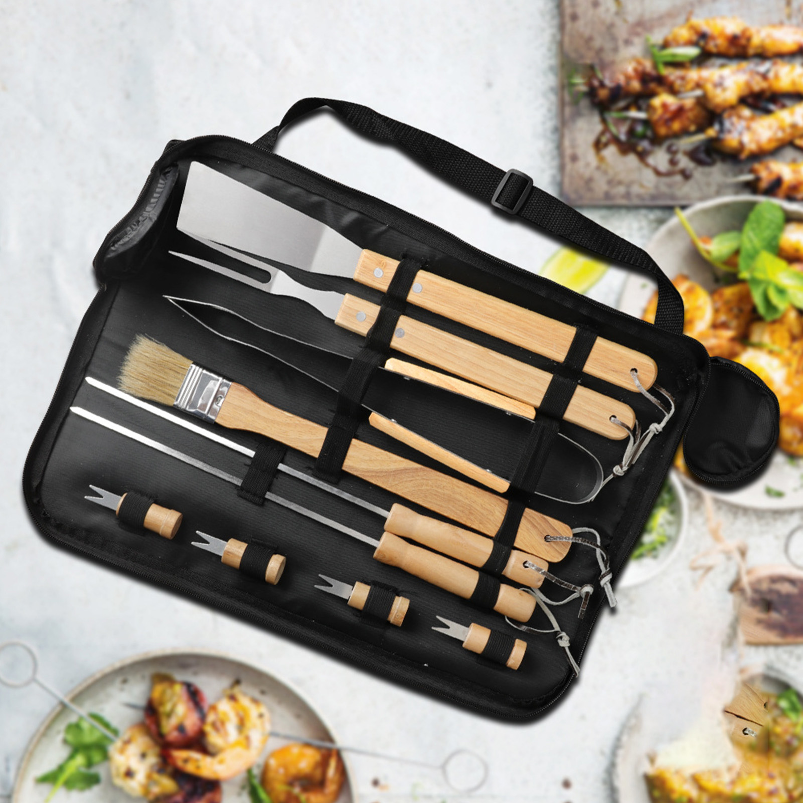 Grillbesteck-set, Grillzubehör Für Den Außenbereich, Holzgriffe, Grillbesteck Aus Edelstahl, 10-teiliges Set