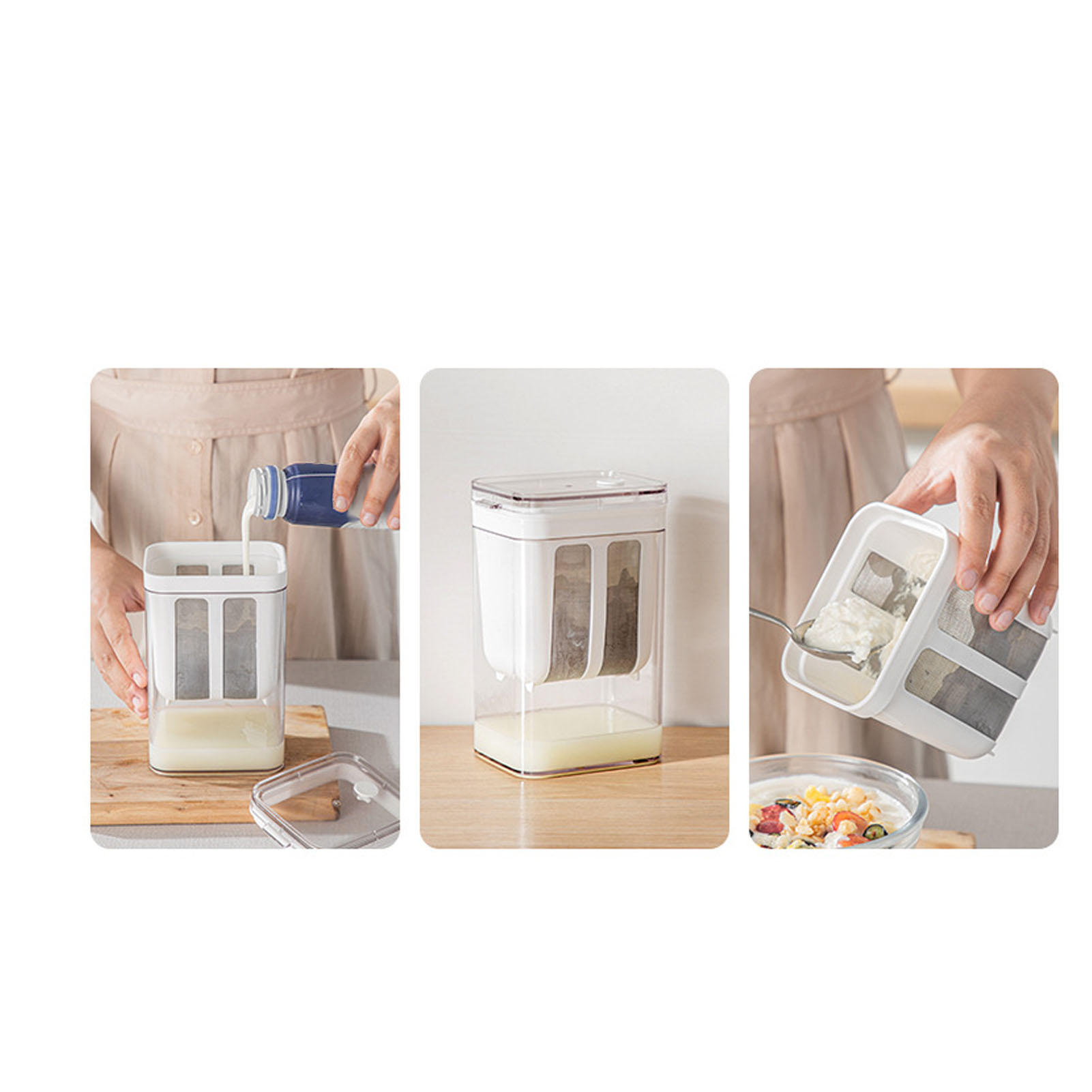 Japanisches Joghurtsieb, Hausgemachter Griechischer Joghurt, Sojamilch, Molkenabscheider, Abtropffilter.