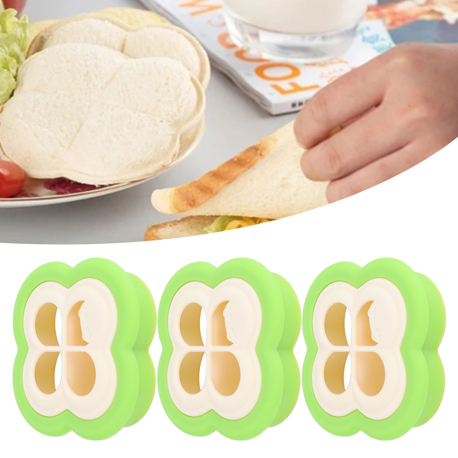 3 Sets Sandwichformen, Toastformen, Vierblättrige Kleeblatt-förmige Brotformen, Sushi-zutaten