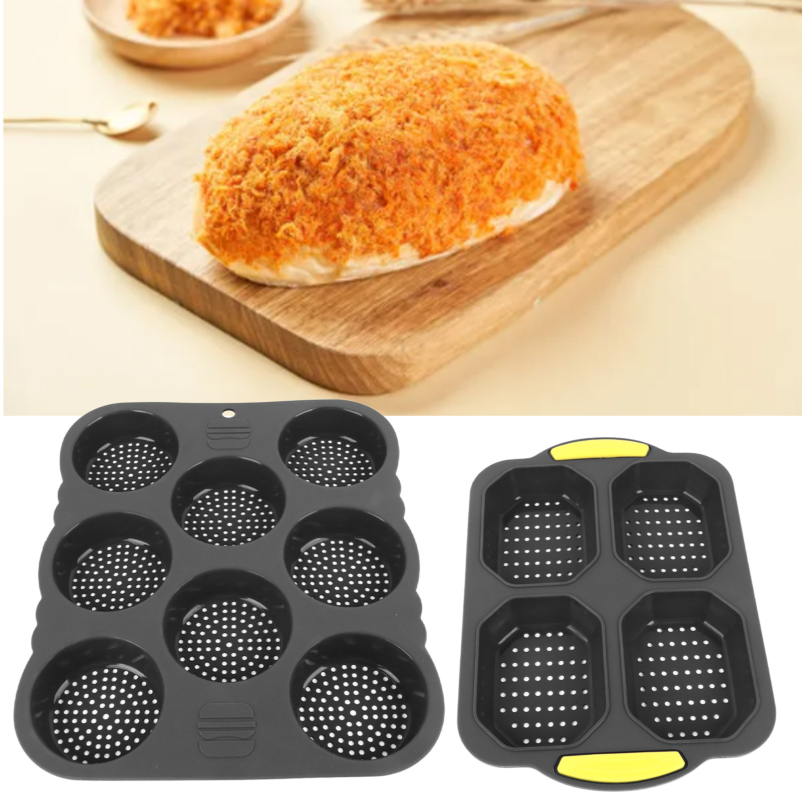 Ich Verkaufe 2 Baguetteformen (4 Fächer) + 8 Hamburgerformen (2er-set).