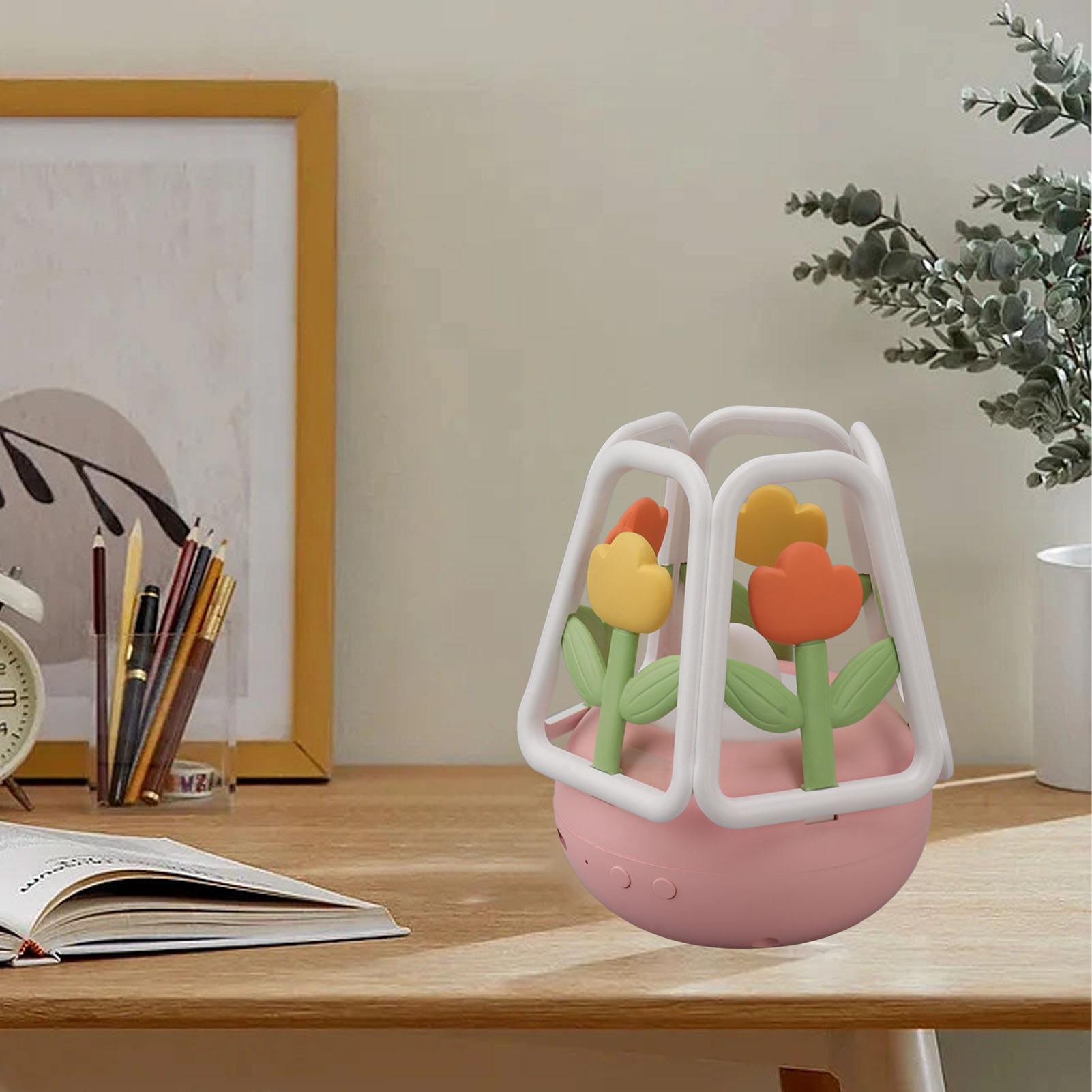 Nachtlicht Mit Tulpenmuster, Wiederaufladbar Und Dimmbar, Aus Silikon, 5 Farbtemperaturen, Originelles Geschenk-nachtlicht, Rosa.