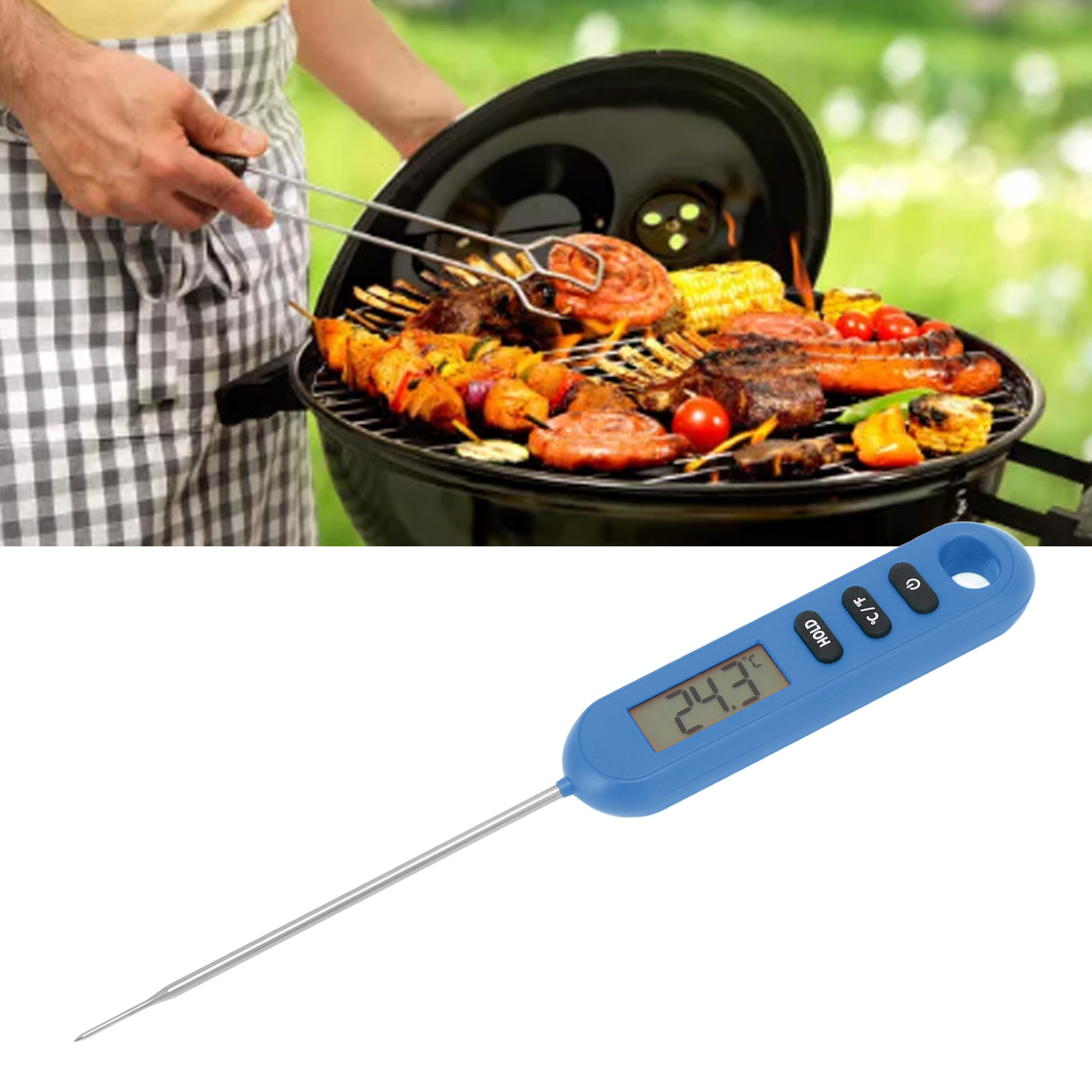 Küchenthermometer Für Grillfleisch, Temperaturfühler Für Milch, Elektronisches Thermometer Für Grills, Blau.