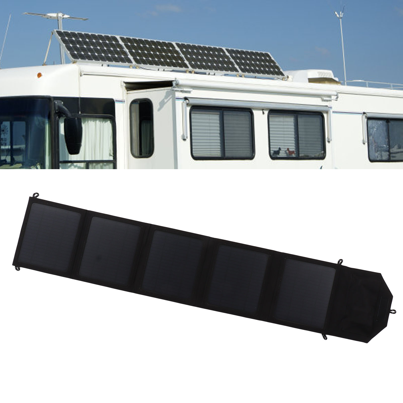 Faltbares Gehäuse Für 50w Monokristallines Solarpanel, Dual-usb-5-port-akku, Camping, Wandern, Auto, Schwarz.
