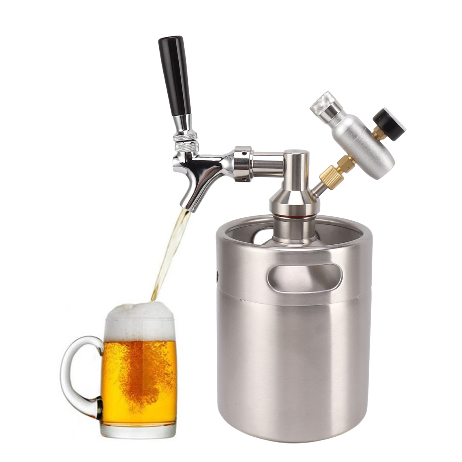 Mini-edelstahlfass (grün, 60 Psi), Kaffeefass, 2-liter-bierzapfanlage, Edelstahl-bierhahn