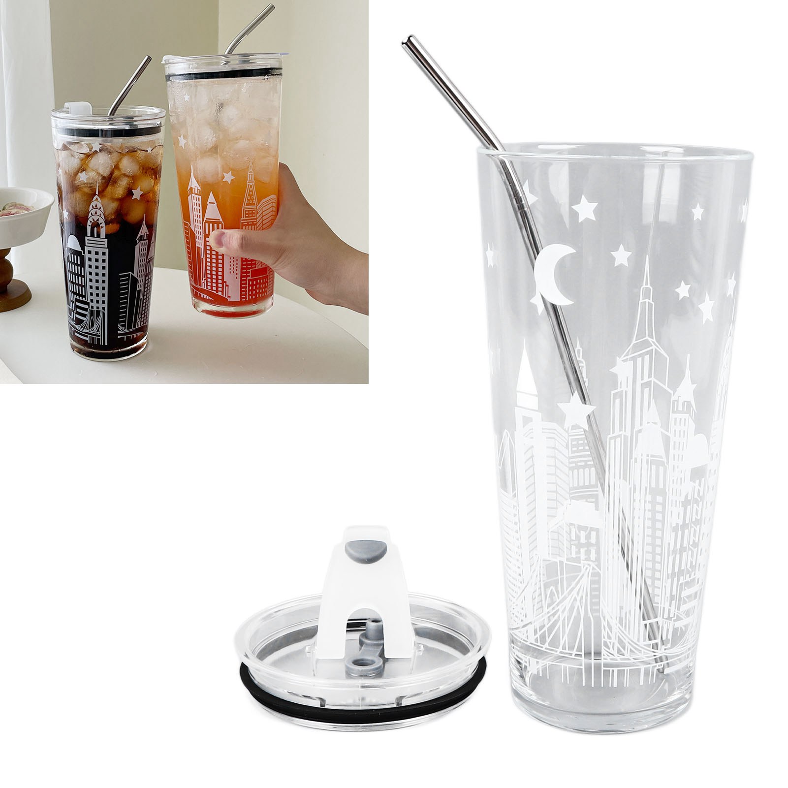 Großer (1 Liter) Weithalsbecher Aus Hitzebeständigem Borosilikatglas, Ideal Für Säfte Und Milch, Mit Deckel, Perfekt Fürs Studentenwohnheim. Urbanes Becher-set.