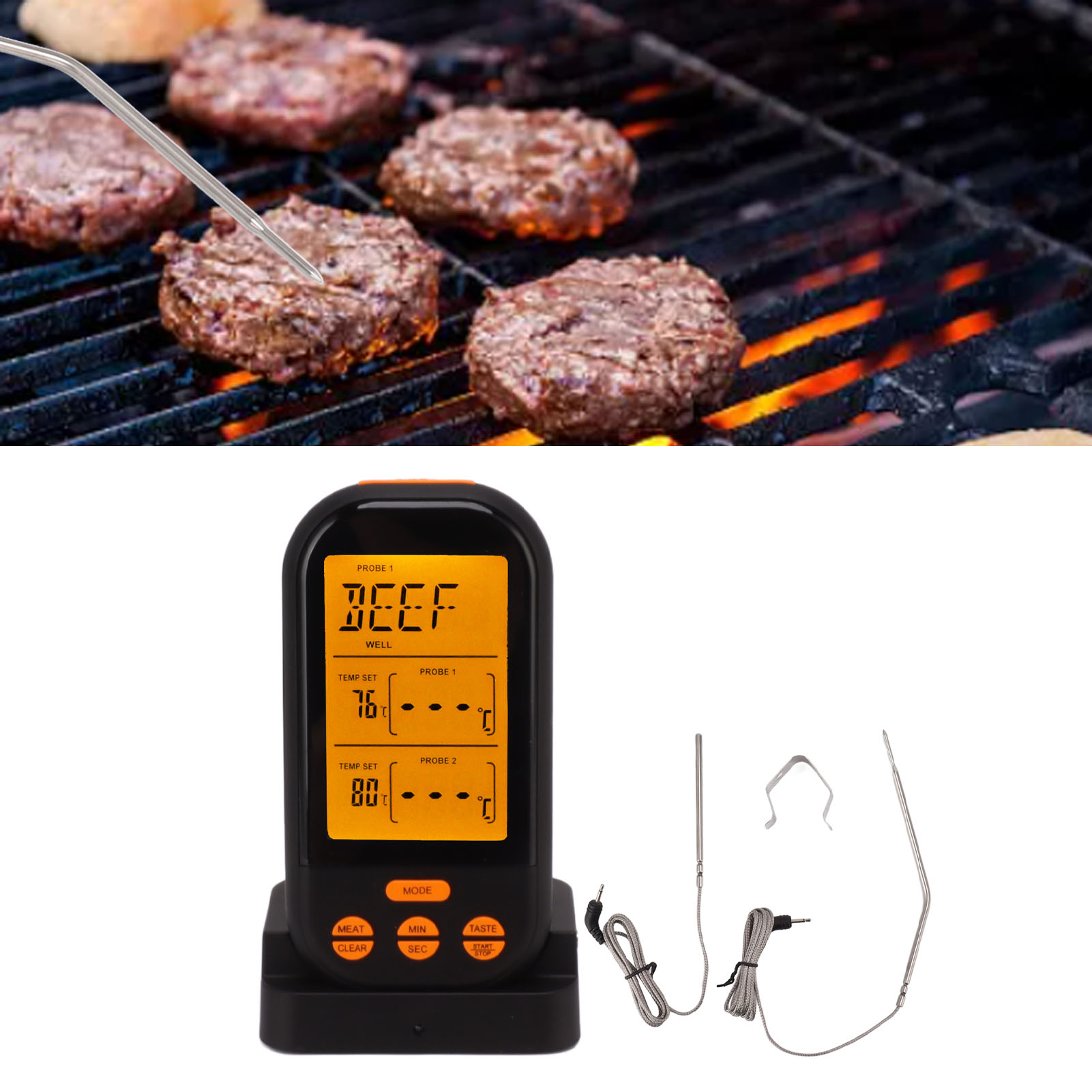 En2010-1 Verbessertes Drahtloses Grillthermometer Mit Zwei Nadeln Und Zwei Temperaturanzeigen Für Küchengrillgabeln
