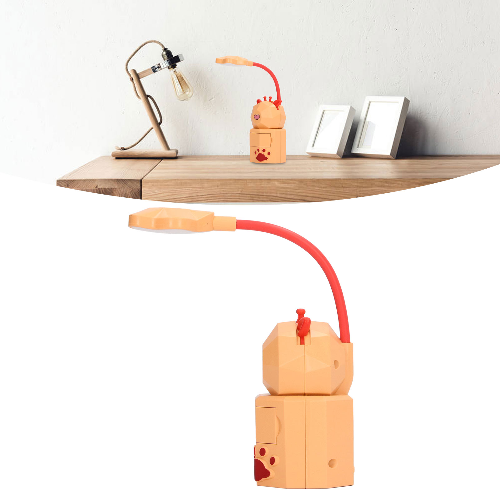 5v 3w Led-schreibtischlampe, Orangefarbenes Hirschmotiv, Mit Aufbewahrungsschublade, Usb-aufladbar, Ideal Zum Lesen In Studentenwohnheimen Und Zum Schutz Der Augen, Yc-5802
