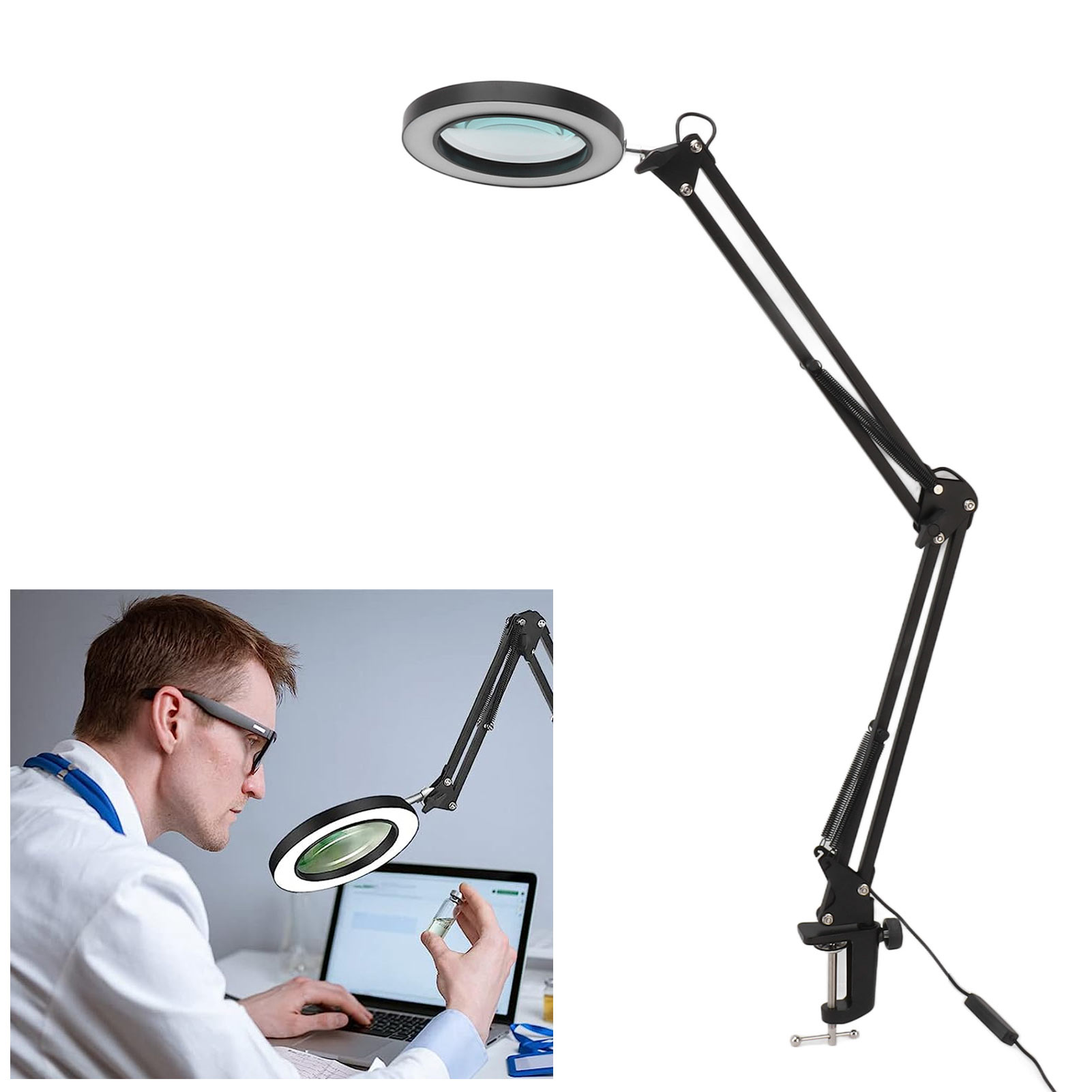 10-fache Vergrößerungslampe Mit 3 Farbmodi, Stufenlos Einstellbarer Helligkeit, Echtglaslinse, Schreibtischlampe, Klemmleuchte Für Den Schreibtisch, Reparaturprozess