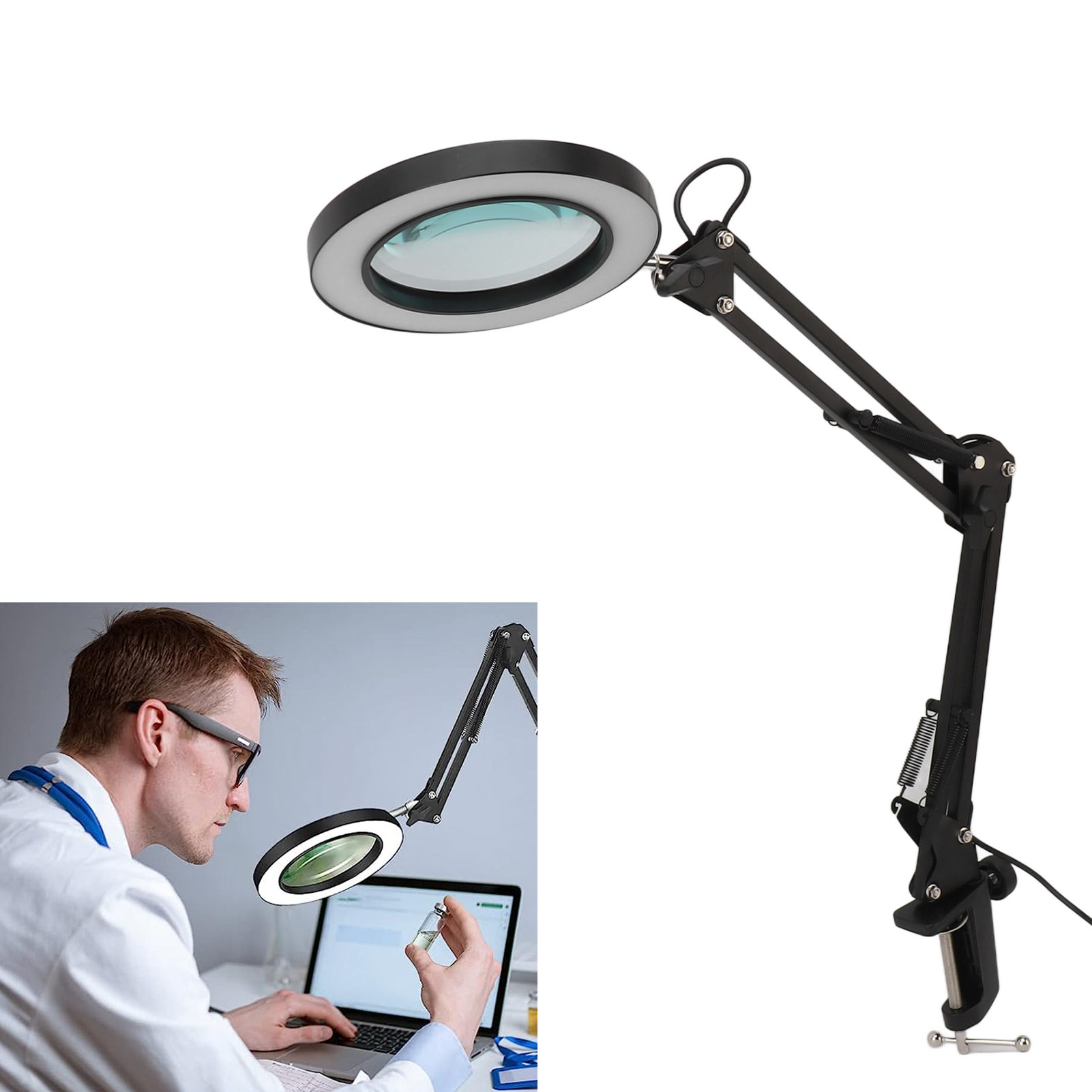 10-fach Vergrößernde Klemmleuchte Mit 3 Farbmodi Und Stufenlos Verstellbarer Led-glaslinse Für Präzises Arbeiten, Reparaturen Und Lesen.