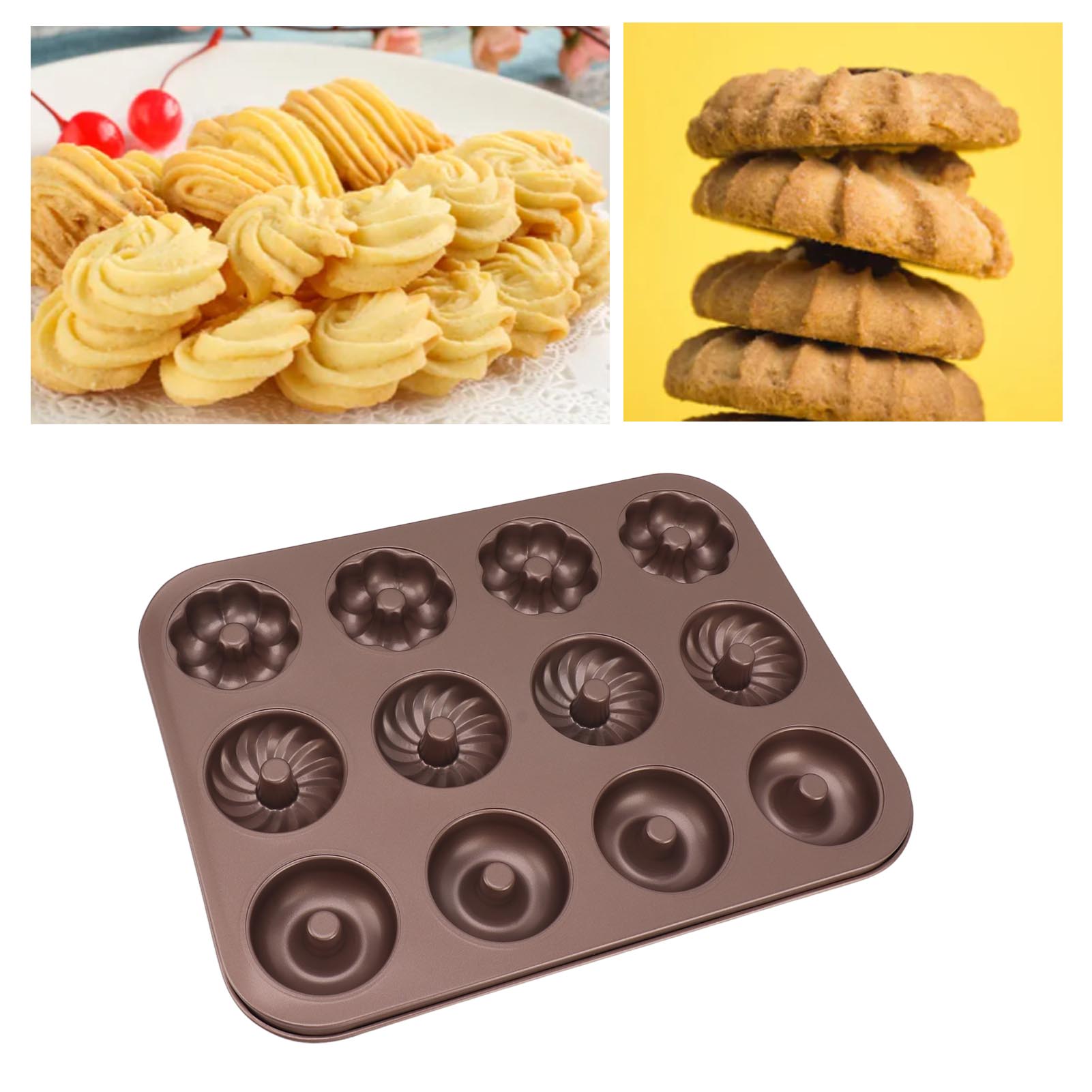 Donutform Mit 12 Mulden, Antihaftbeschichtetes Backblech, Verschiedene Donuts