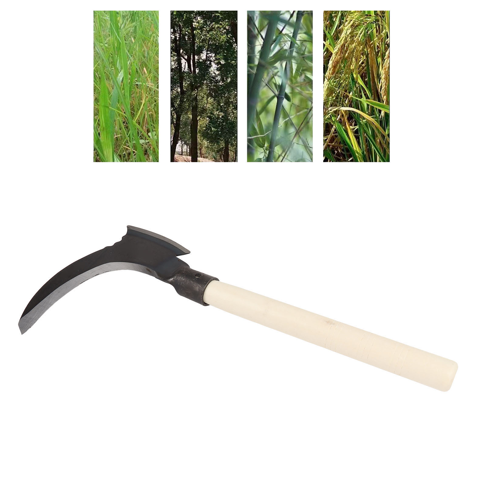 Doppelschneidige Gartensichel Aus Manganstahl, Multifunktionale Doppelschneidige Machete, Holzschneider, Gartengerät Mit Einzelklinge Und Holzgriff.