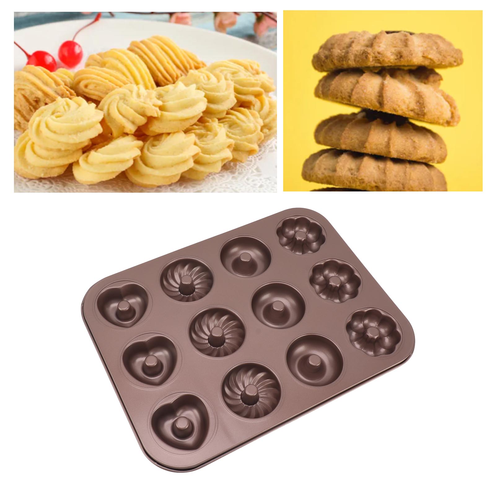 Antihaftbeschichtete Donutform Mit 12 Mulden, Ideal Zum Backen Und Zubereiten Von Herzförmigen Donuts.