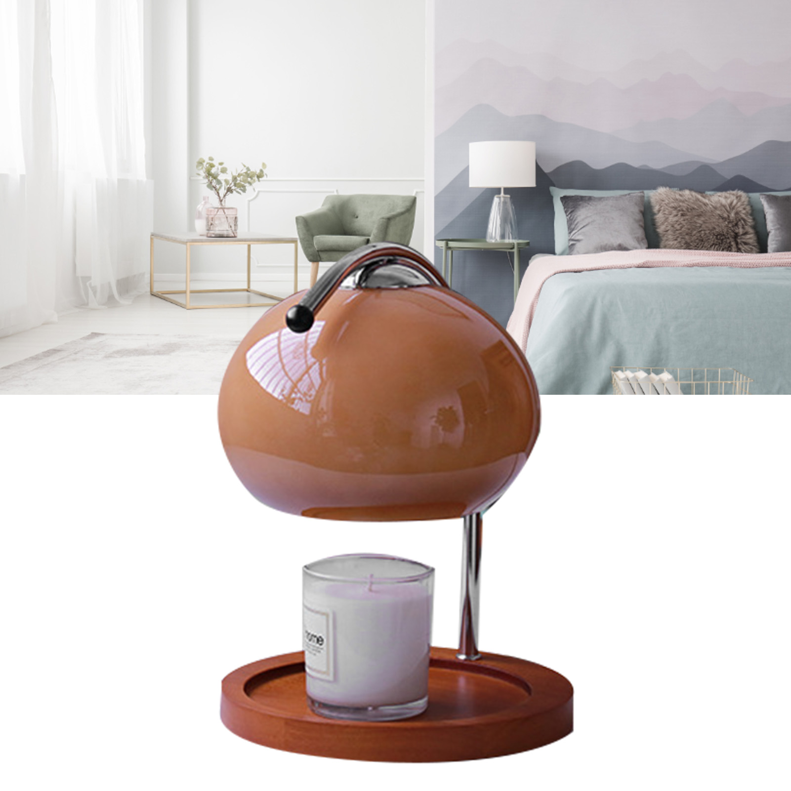 Retro-tischleuchte Aus Massivholz Mit Ablagefach Aus Rauchgrauem Glas, Aromatherapie-kerzenlampe, Nachttischlampe Fürs Schlafzimmer, Teelicht-schmelzwachslampe Fürs Büro, Dimmer.