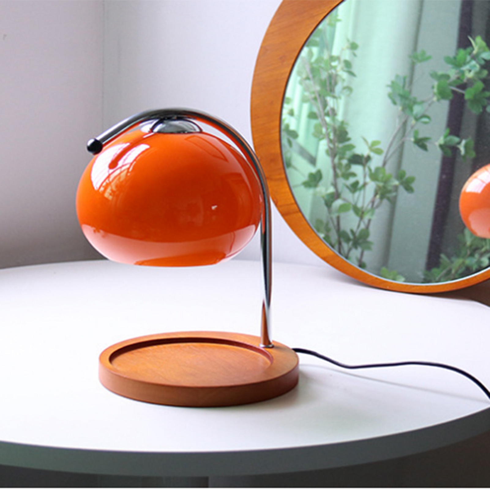 Retro-tischleuchte Aus Massivholz Mit Ablagefach Aus Rauchgrauem Glas, Aromatherapie-kerzenlampe, Nachttischlampe, Orange-rote Wachsschmelzlampe Für Den Schreibtisch, Dimmer