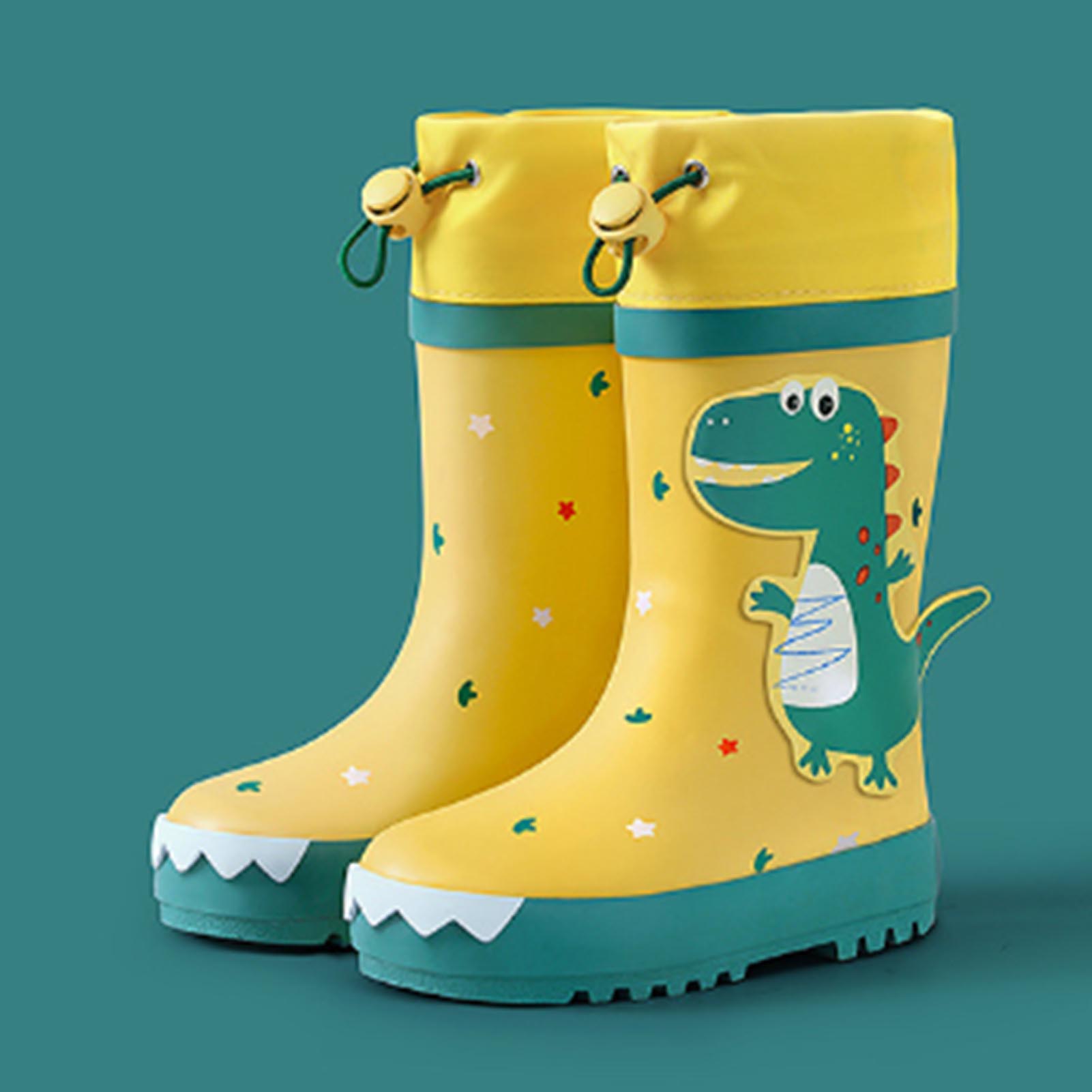 Kinder-regenstiefel Mit Niedlichem Gummi-dinosaurier-muster, Wasserdichte Und Rutschfeste Hohe Regenstiefel Für Jungen Und Mädchen, Gelb-grünes Dinosaurier-muster, Größe 24.